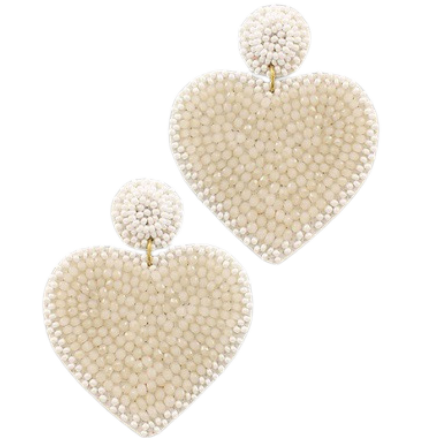 Beaded heart dangle earrings in ivory