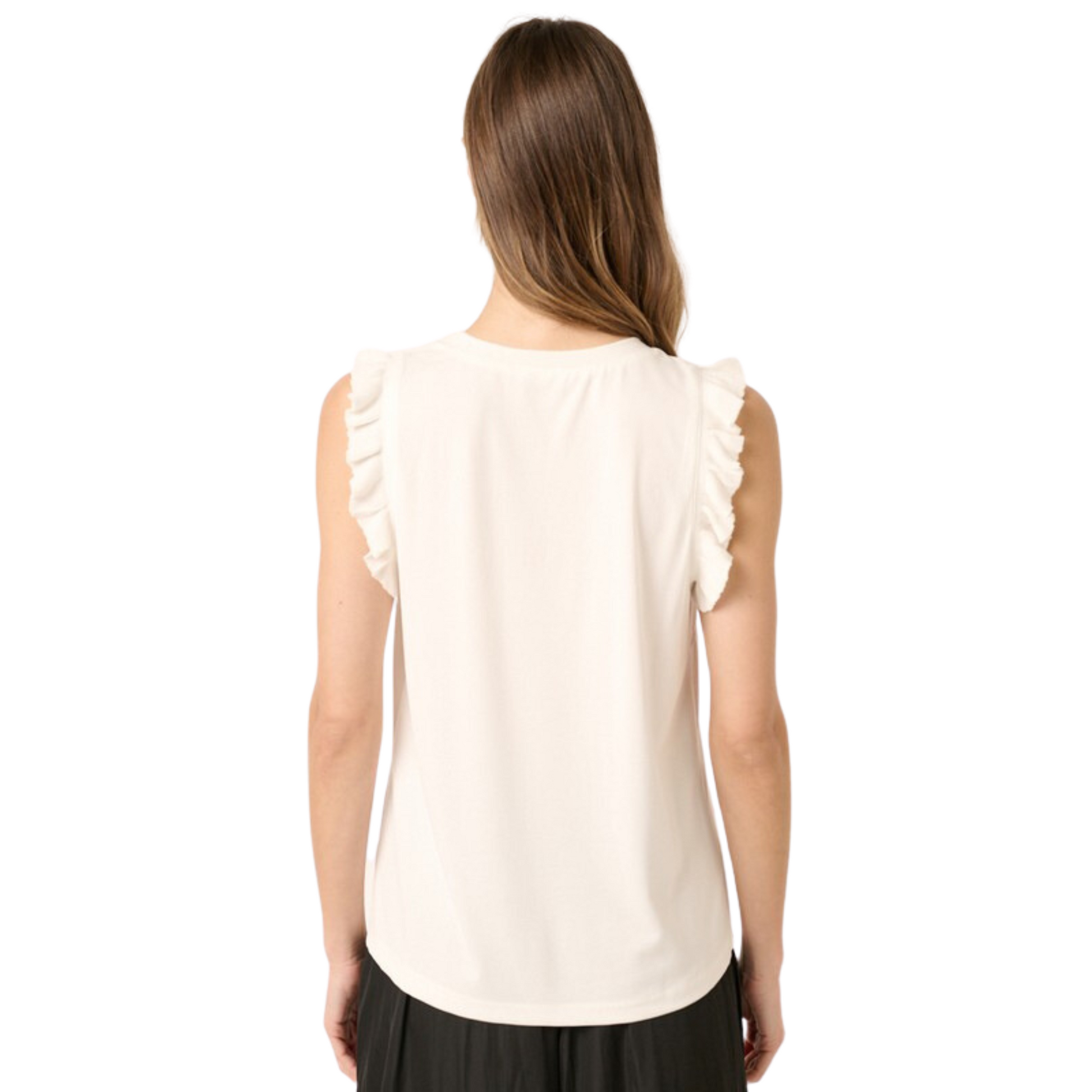 Ruffle trim cupro knit top in ivory 