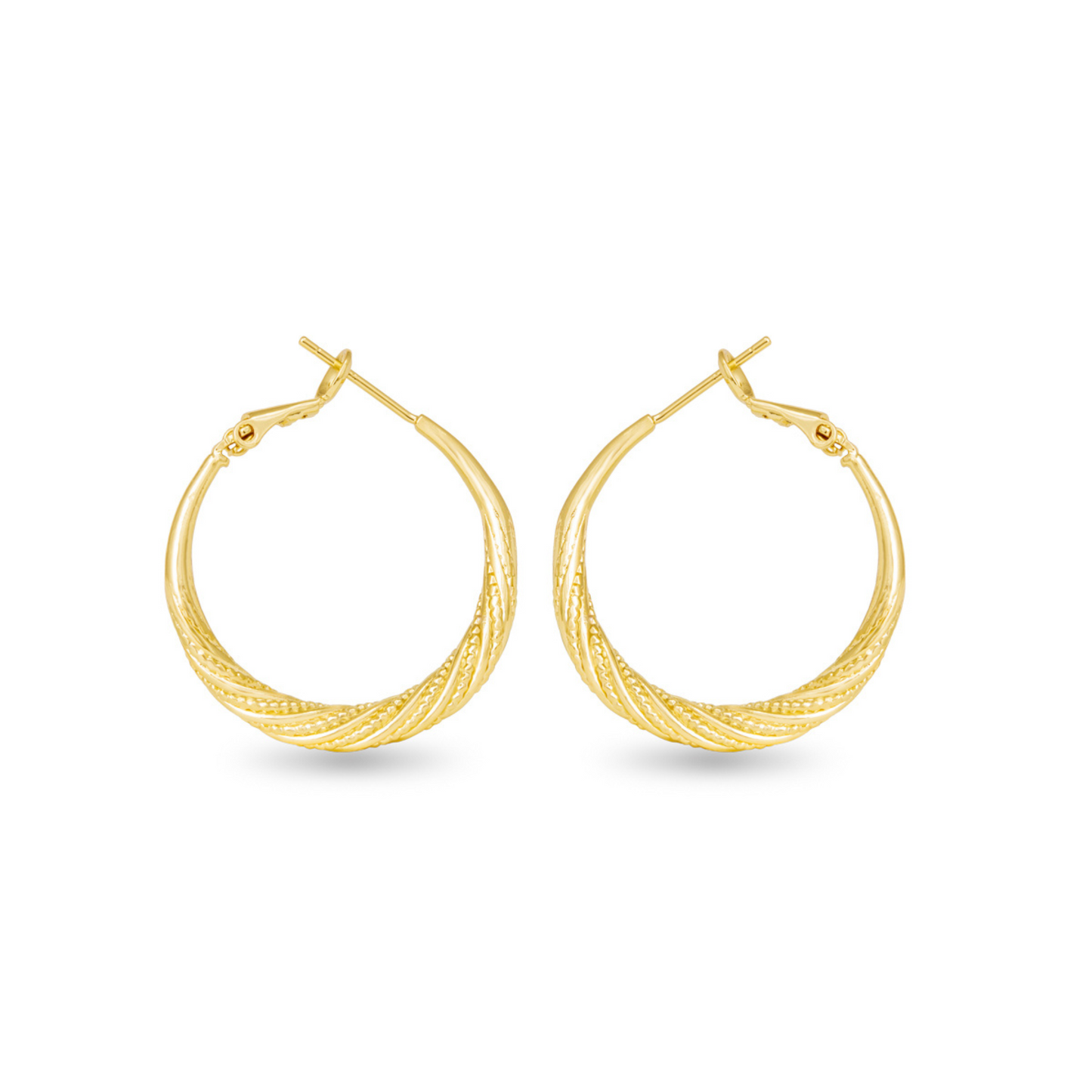 These medium-sized Ivy Textured Twisted Hoops from Amanda Blu feature a unique twisted design and textured surface, adding a touch of elegance to your everyday look. Crafted with high-quality gold, these hoops are the perfect addition to your jewelry collection.