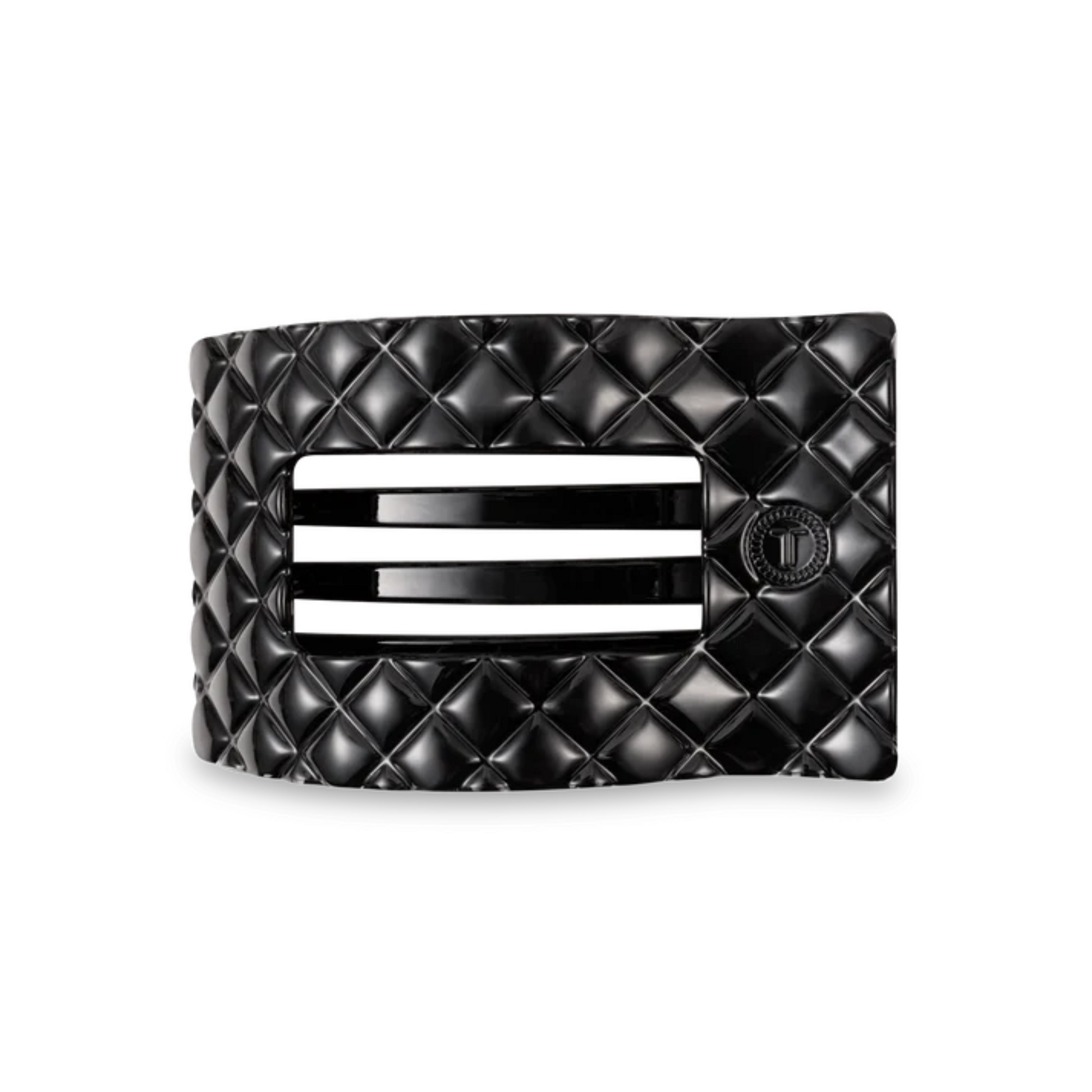 Medium Quilted Rectangle hair clip in jet black 