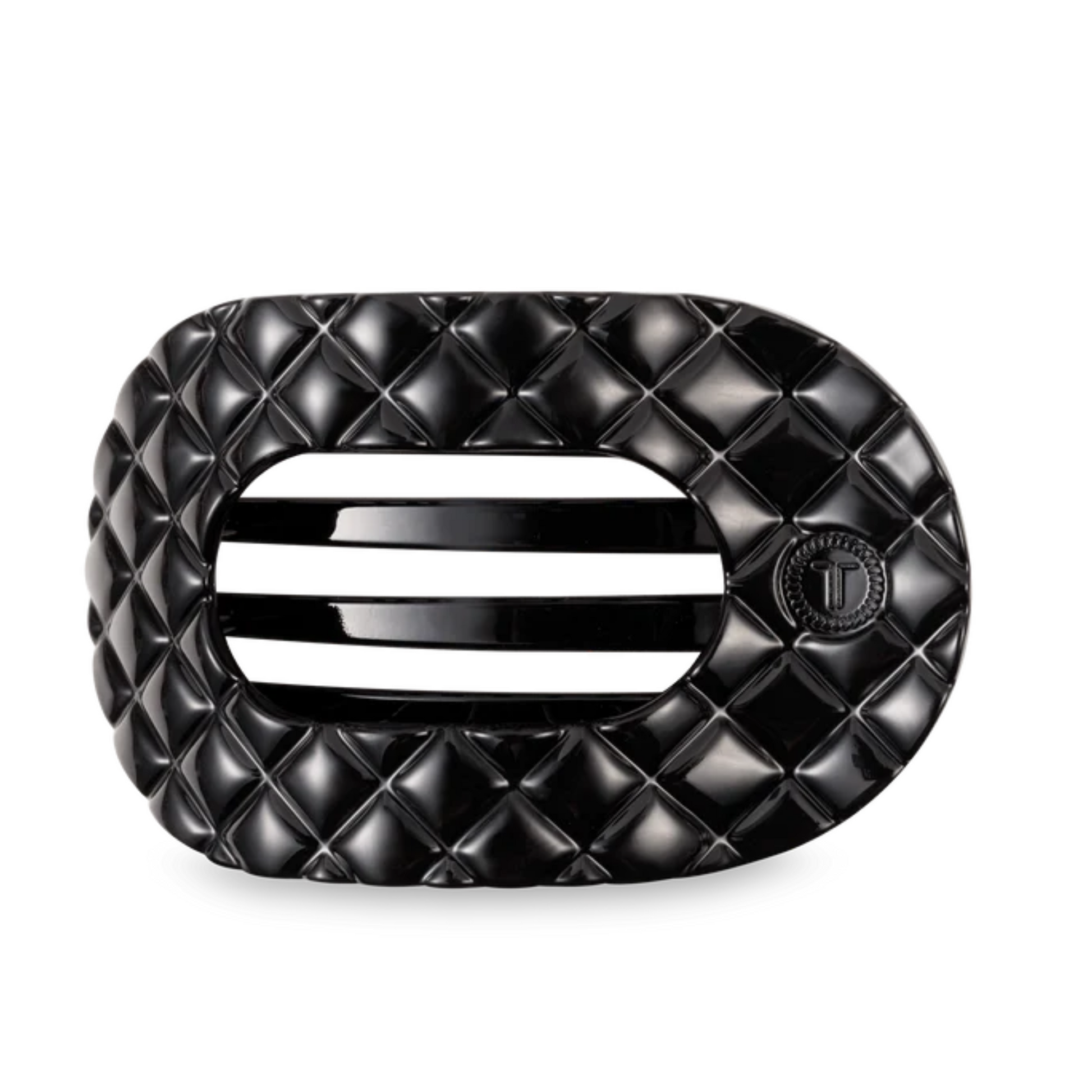 Large Quilted Round Hair Clip in jet black