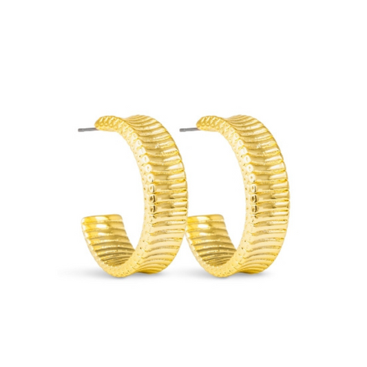 Kennedy Polished Gold Ribbed Hoop