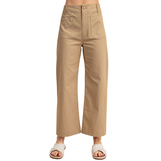 These khaki ankle cropped pants from GiGio offer a perfect blend of style and comfort. Crafted from a stretchy denim-like fabric, they provide ease of movement while maintaining a polished look. Ideal for summer wear, their cropped length keeps you cool and adds a modern edge to your wardrobe. Durable and versatile, these pants are a smart choice for both casual and refined outfits.