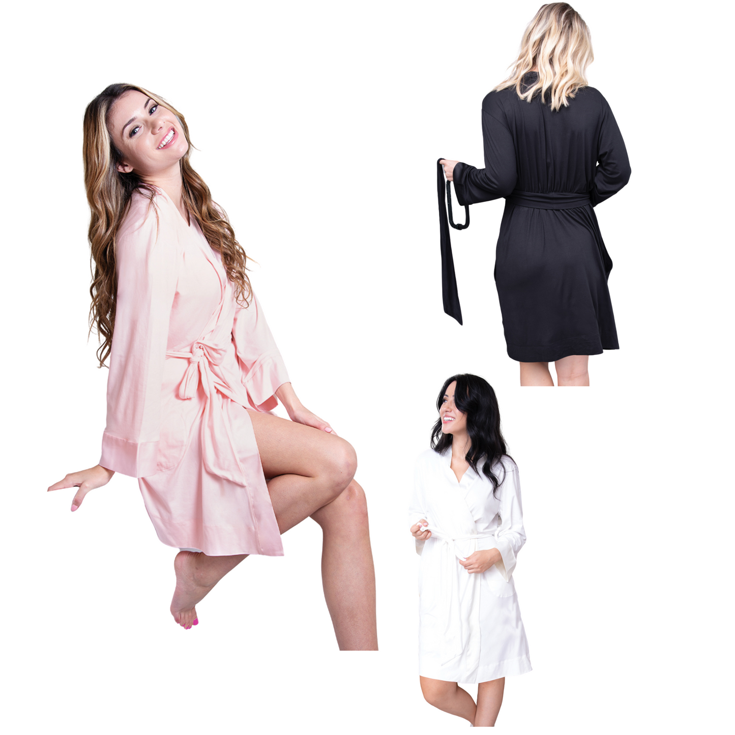 This Ladies Robe by Amanda Blu is available in a variety of elegant colors including pale pink, ivory, and black. The tie front closure allows for a comfortable and secure fit. Perfect for lounging or getting ready, this robe is a luxurious addition to any wardrobe.