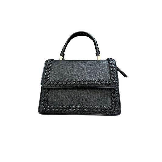 The Lanier Crossbody Bag by Jen &amp; Co. features a sleek black woven design, combining durability with refined style. Its compact size makes it ideal for carrying essentials hands-free, perfect for on-the-go convenience. Expertly crafted, this small crossbody offers both functionality and a sophisticated look suitable for various occasions.