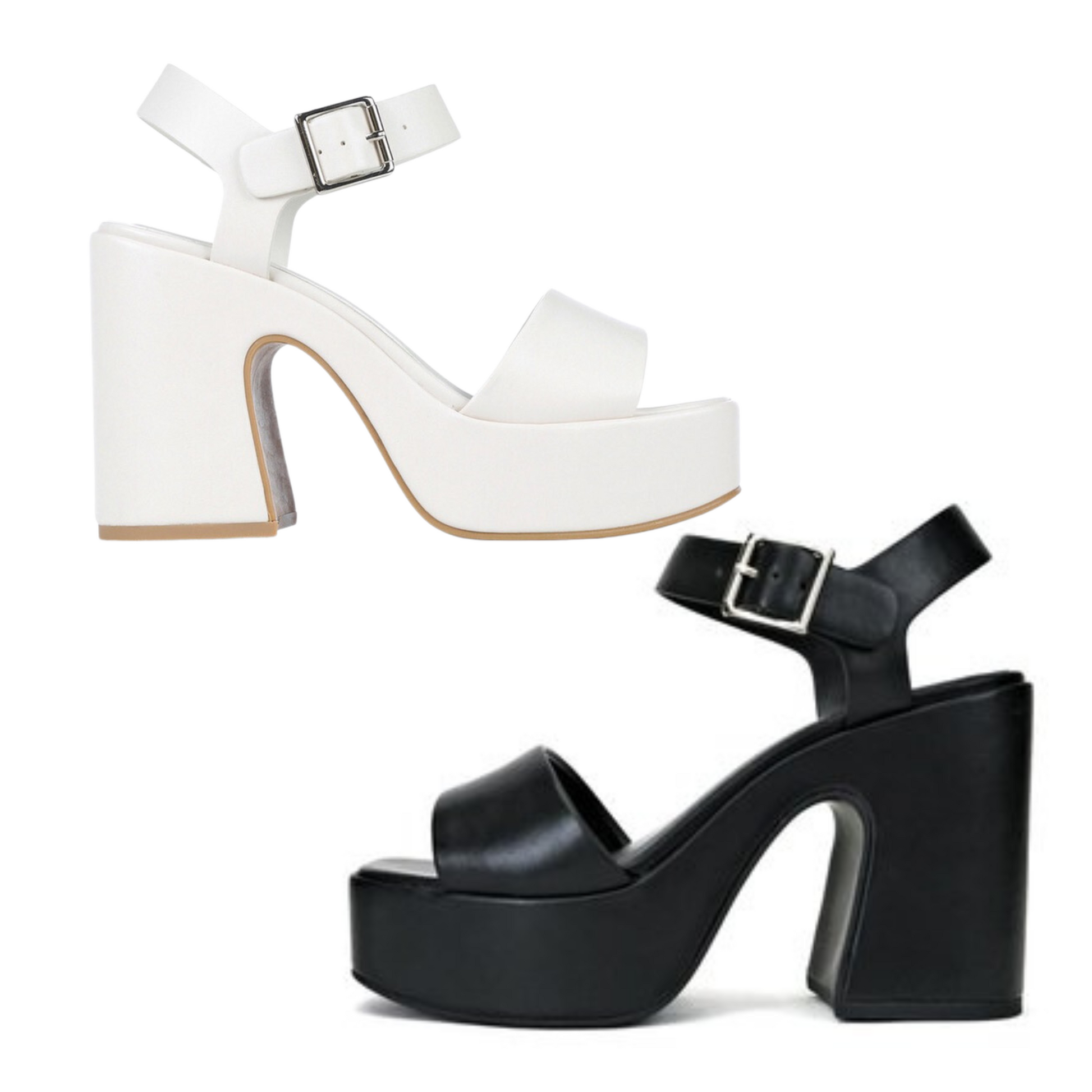 Strappy wedge heel from Soda. Available in Black and Off white