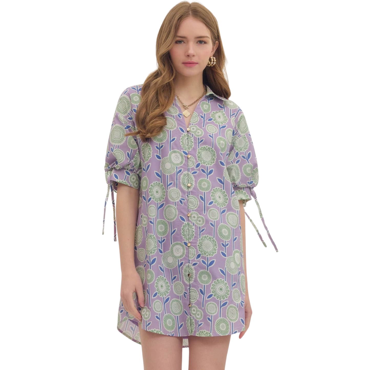 Elevate your warm-weather wardrobe with this charming Entro botanical print mini dress. Featuring a delicate lavender palette with intricate botanical detailing, this short-sleeve style offers effortless elegance for casual outings, brunch dates, or weekend adventures. The relaxed fit and mini length create a breezy, flattering silhouette perfect for spring and summer. Pair with sneakers for a laid-back vibe or dress up with sandals and accessories for an elevated look.
