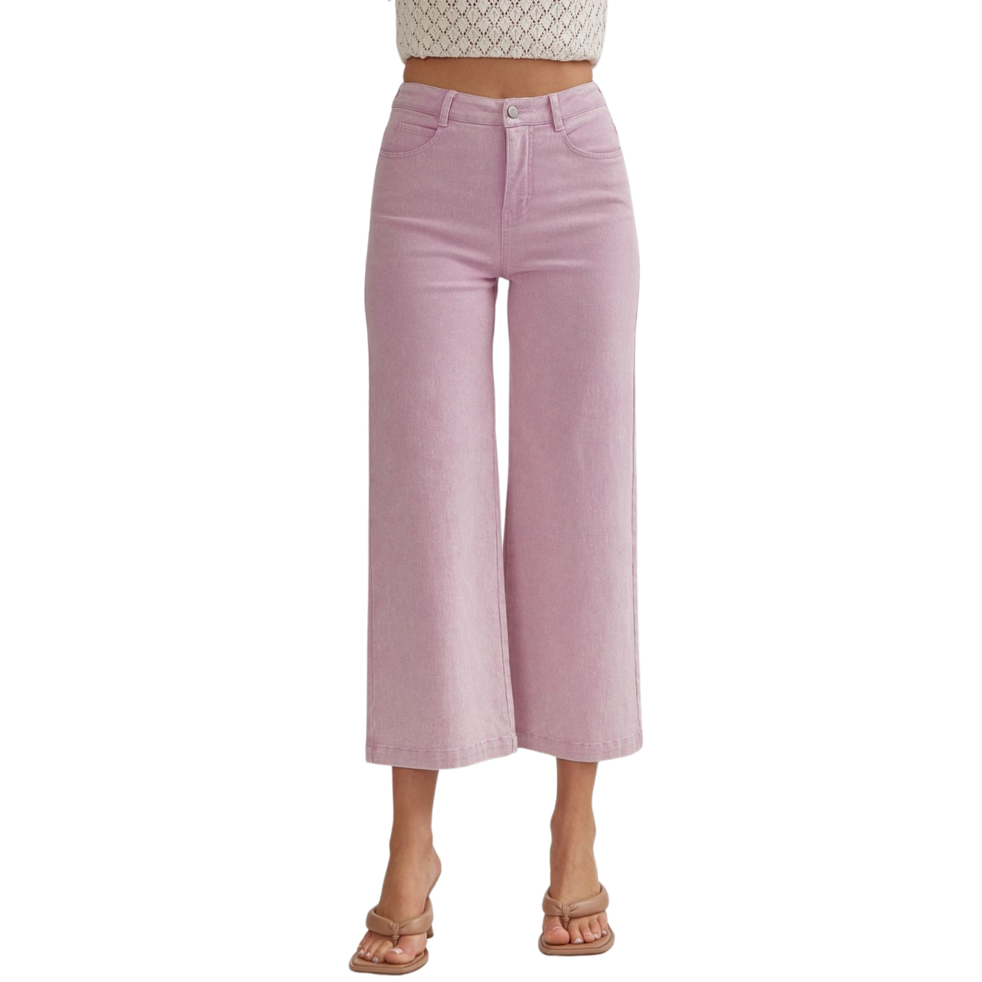 High waisted wide leg pants in lavender