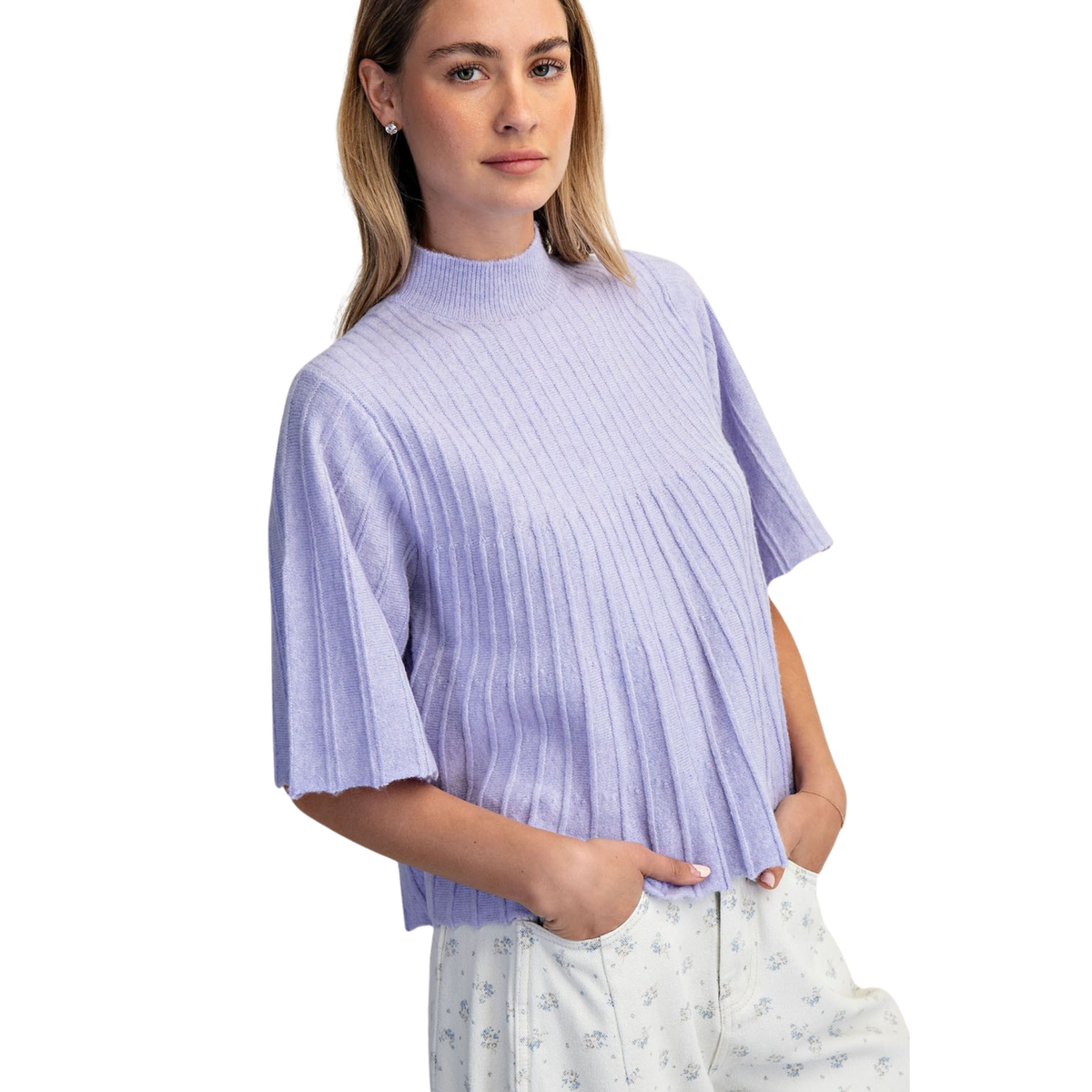 Mock Neck Swing Sweater in lavender