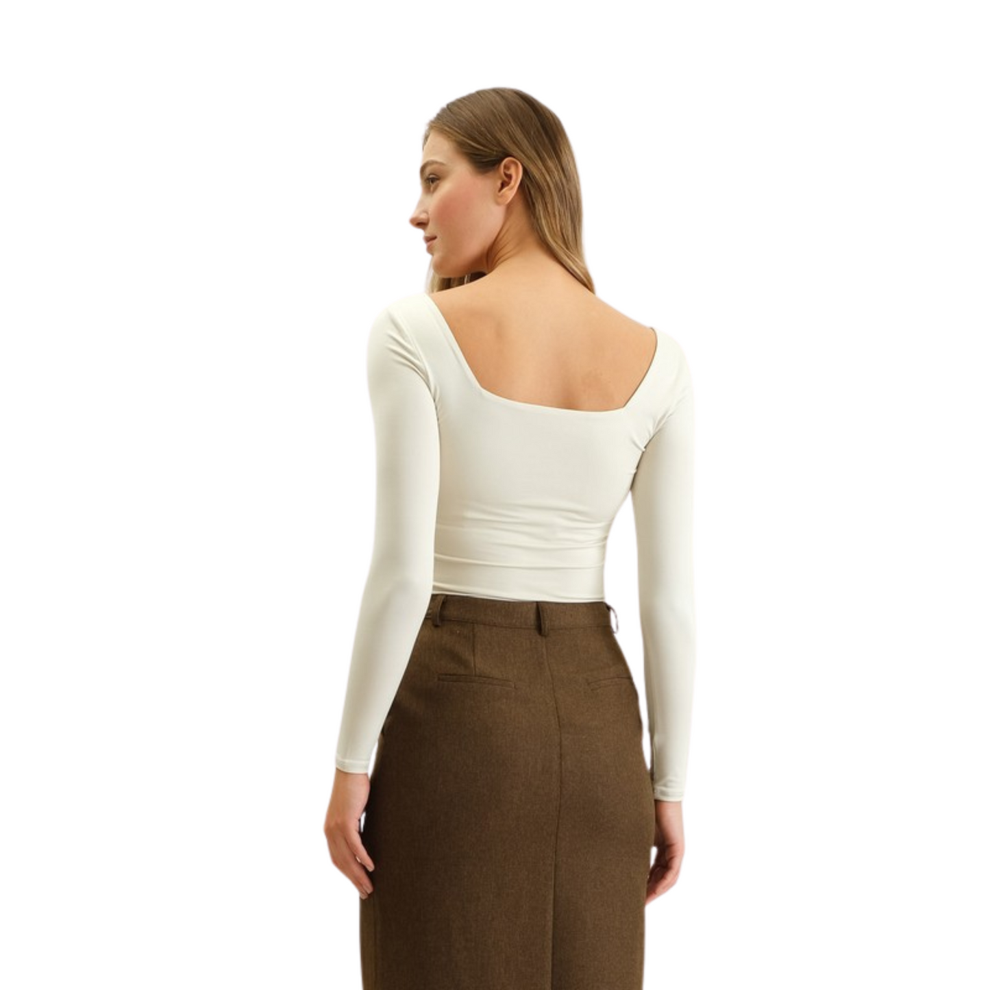 Reversible long sleeve top in light beige