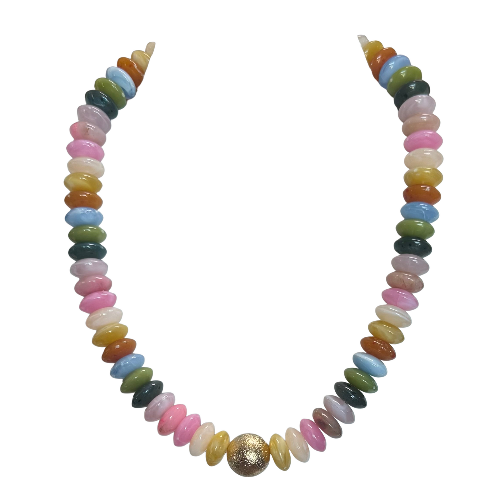 Chunky Beaded Necklace in light colors with gold bead accent