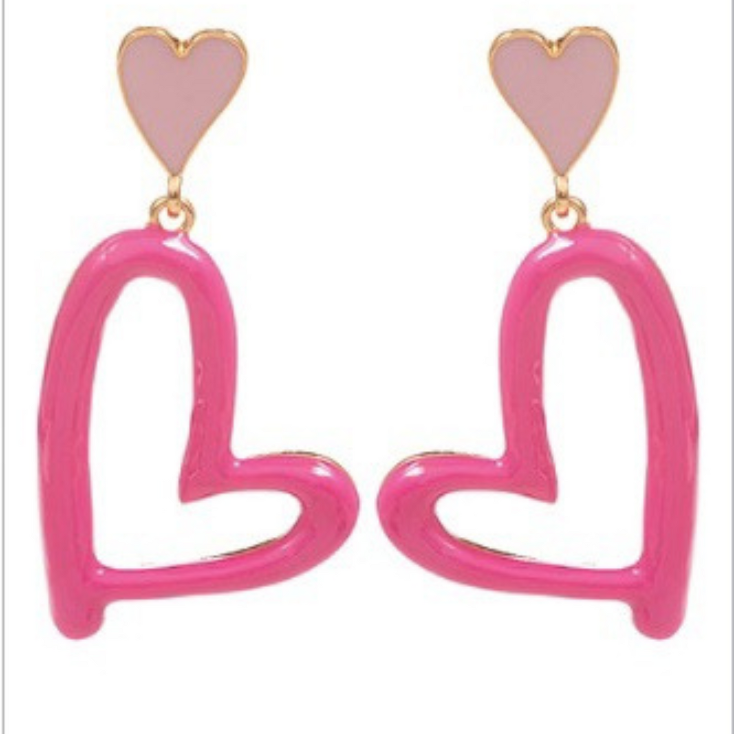 Double heart dangle earrings in pink