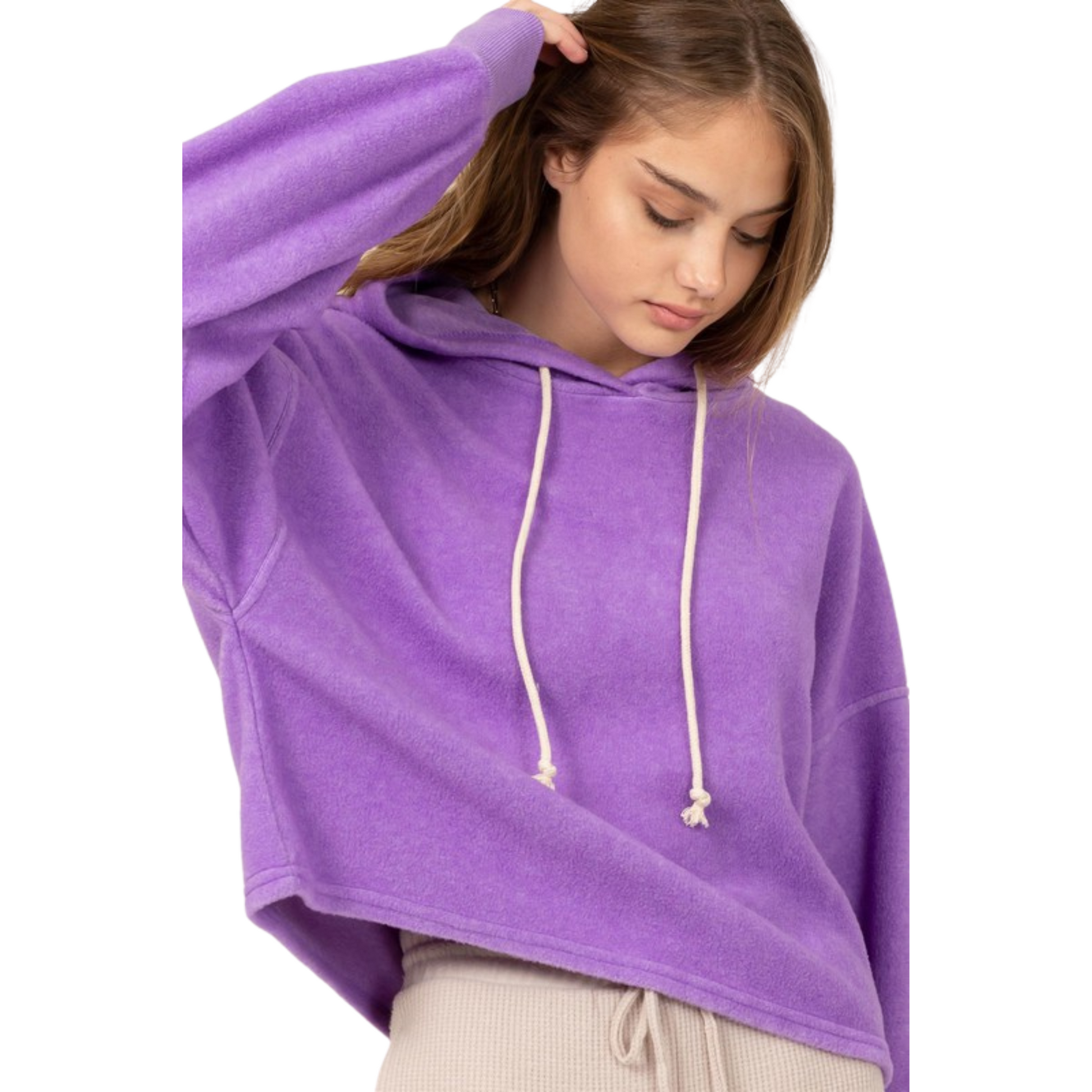 Oversized balloon sleeve hoodie in lilac fog