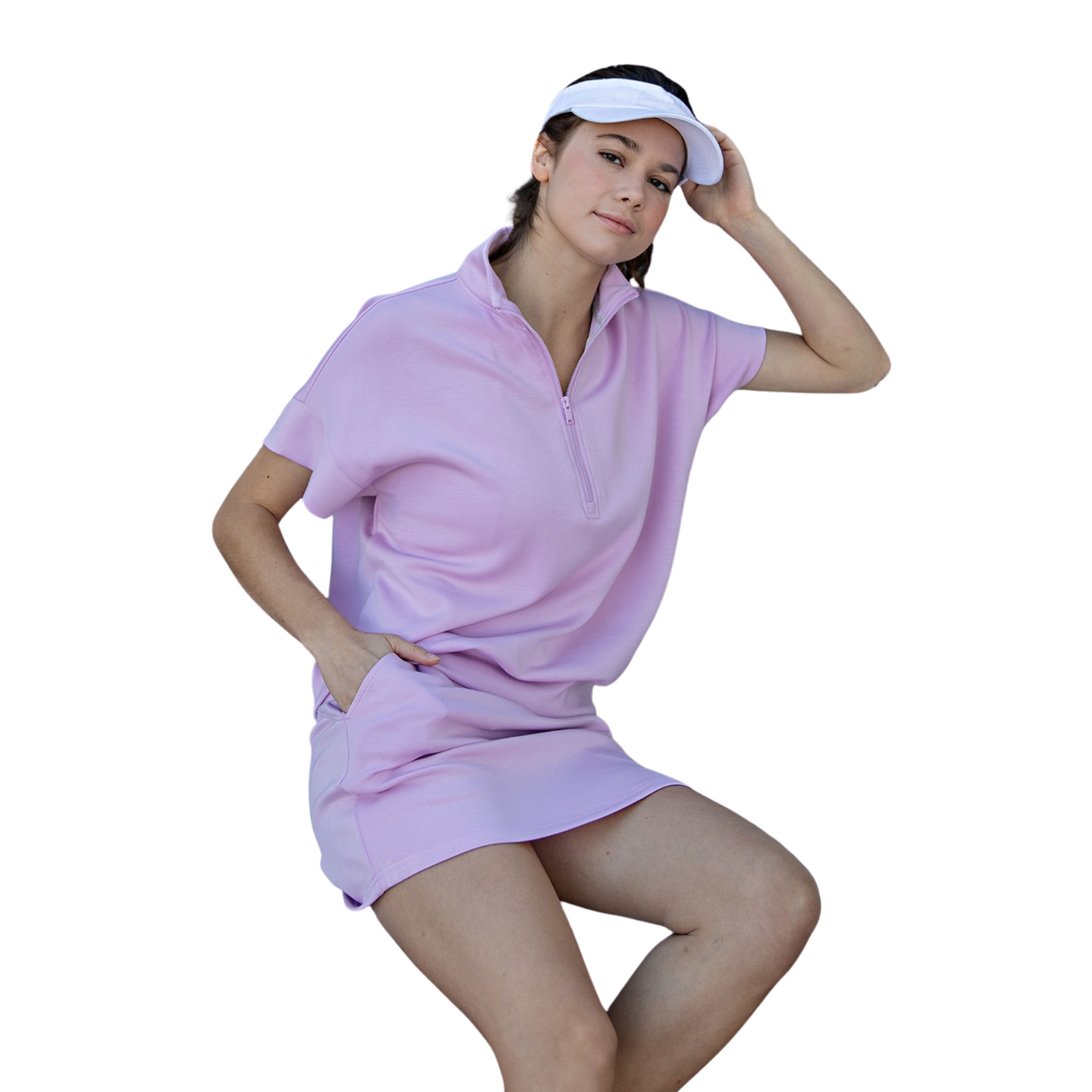 Elevate your casual wardrobe with this Modal Poly Span Quarter Zip Top from Rae Mode. Crafted in a soft lilac hue, this short-sleeve design offers effortless style and comfort for everyday wear. The quarter zip neckline provides versatile layering options, while the breathable fabric blend keeps you cool and comfortable throughout the day. Perfect for workouts, errands, or relaxed weekends.