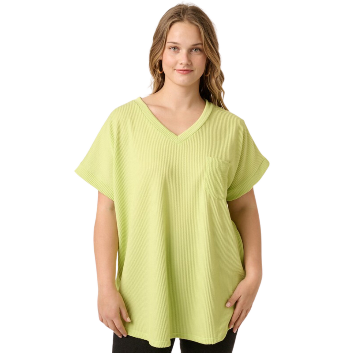 Plus size v-neck dolman top in lime