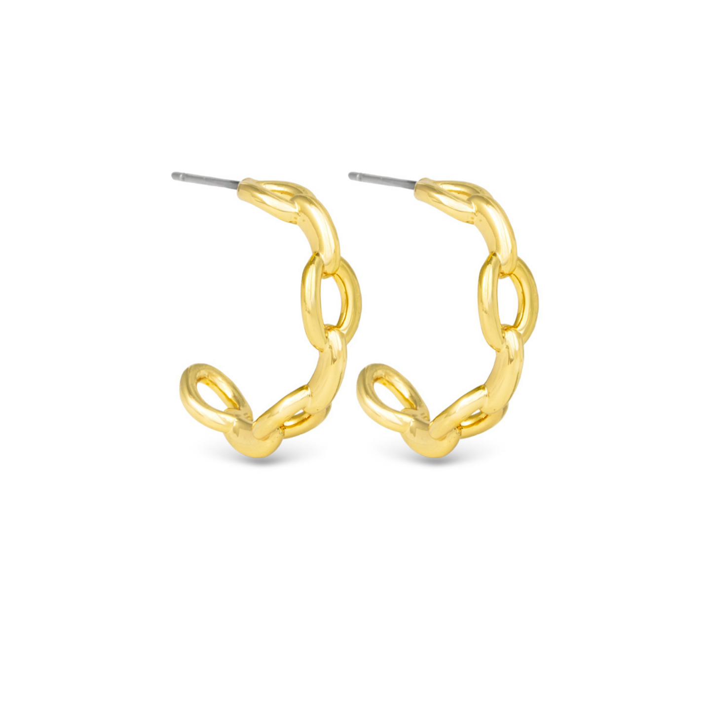 Expertly crafted by Amanda Blu, these London Chain Link Hoops feature a delicate and sleek gold chain link design. Elevate any outfit with these modern and sophisticated hoop earrings. A must-have for any fashion forward individual.