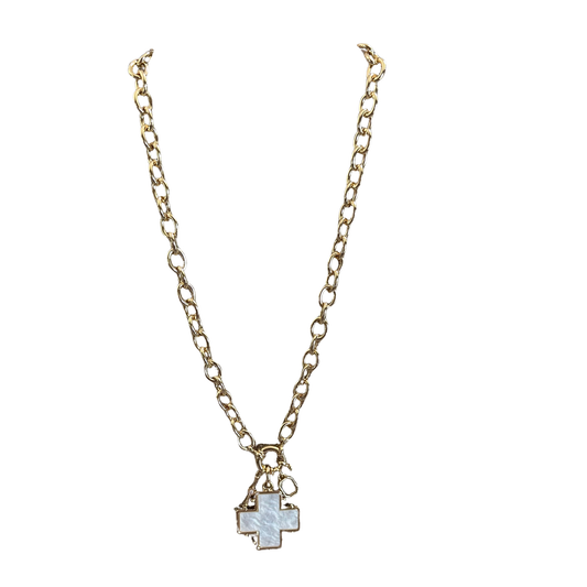 Elevate your everyday style with this stunning Cross Pendant Necklace from Perdido Gems. Crafted in lustrous gold, this piece features an elegant cross pendant suspended from a delicate chain link design that catches the light beautifully. The long length offers versatile styling options—wear it layered with other pieces or let it make a statement on its own. Perfect for adding a touch of sophistication to any outfit, whether casual or dressed up. 