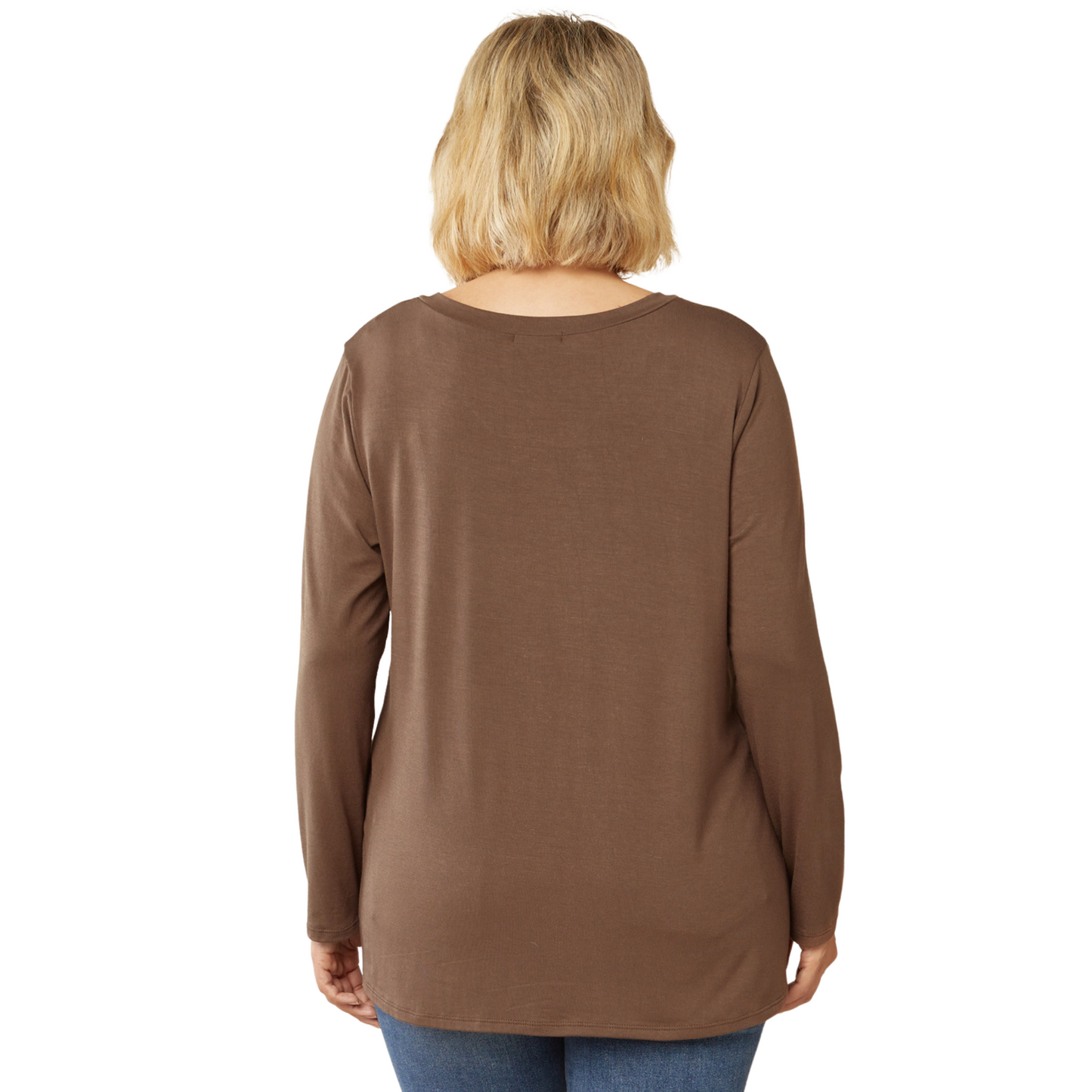 Plus size V-neck top in coffee