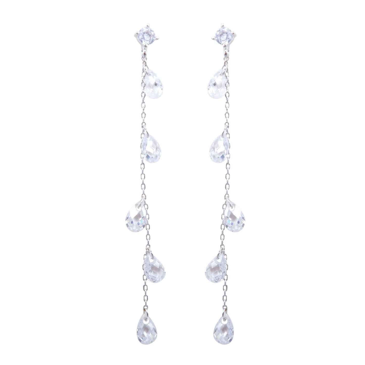 Expertly crafted with dazzling rhinestone accents, these Crystal Teardrop Long Earrings will add a touch of elegance to any outfit. The teardrop shaped gems glisten in the light, while the silver finish adds a subtle shine. Elevate your look with these stunning dangle earrings.