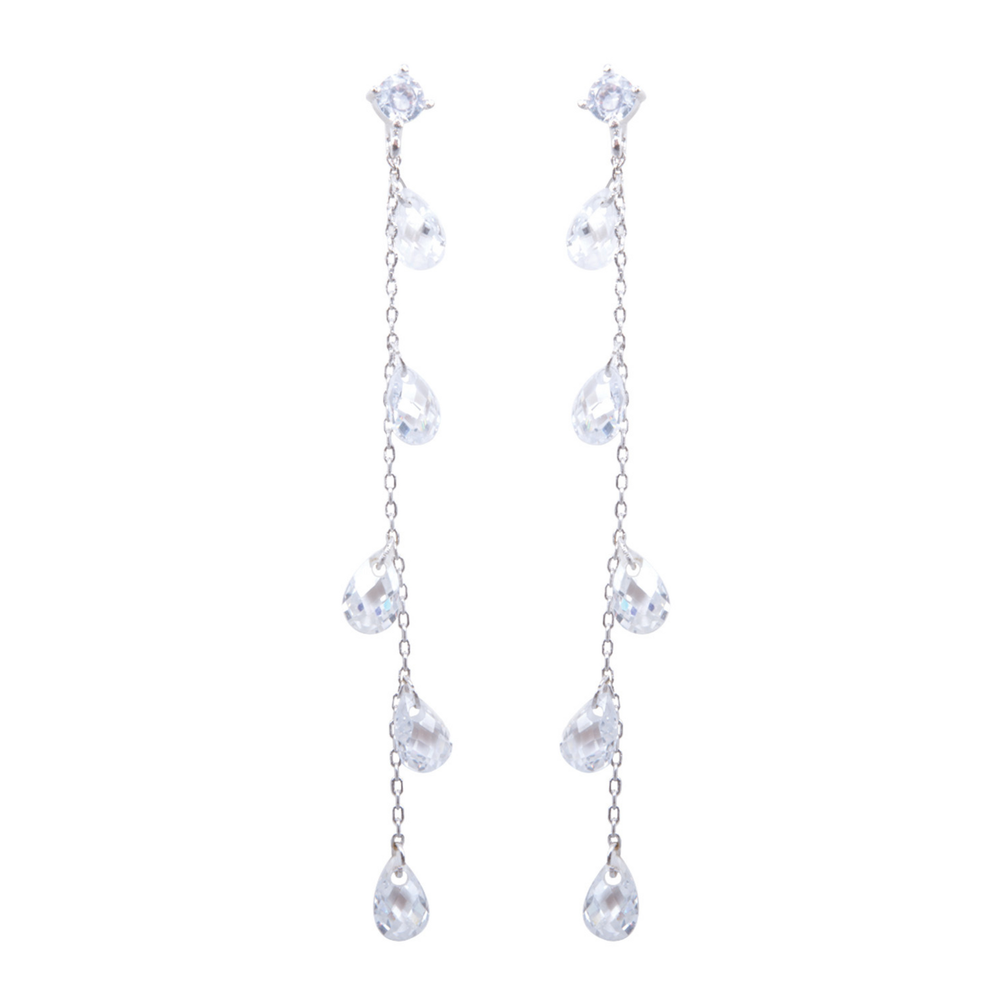 Expertly crafted with dazzling rhinestone accents, these Crystal Teardrop Long Earrings will add a touch of elegance to any outfit. The teardrop shaped gems glisten in the light, while the silver finish adds a subtle shine. Elevate your look with these stunning dangle earrings.