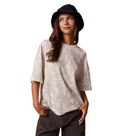 The Ribbed Loose Fit Tee by Papermoon combines a stylish off-white camo design with a relaxed silhouette for effortless comfort. Its loose fit allows for easy movement and a casual look, making it a versatile addition to your wardrobe that balances fashion with wearability.
