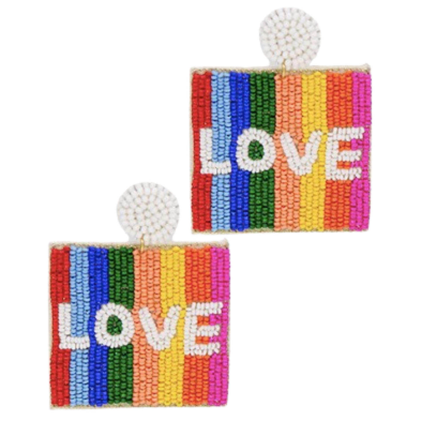 These dainty Square Love Earrings are the perfect addition to any outfit. The multicolor beads add a pop of fun to the classic square dangle design. Expertly beaded, these earrings are sure to elevate your style.