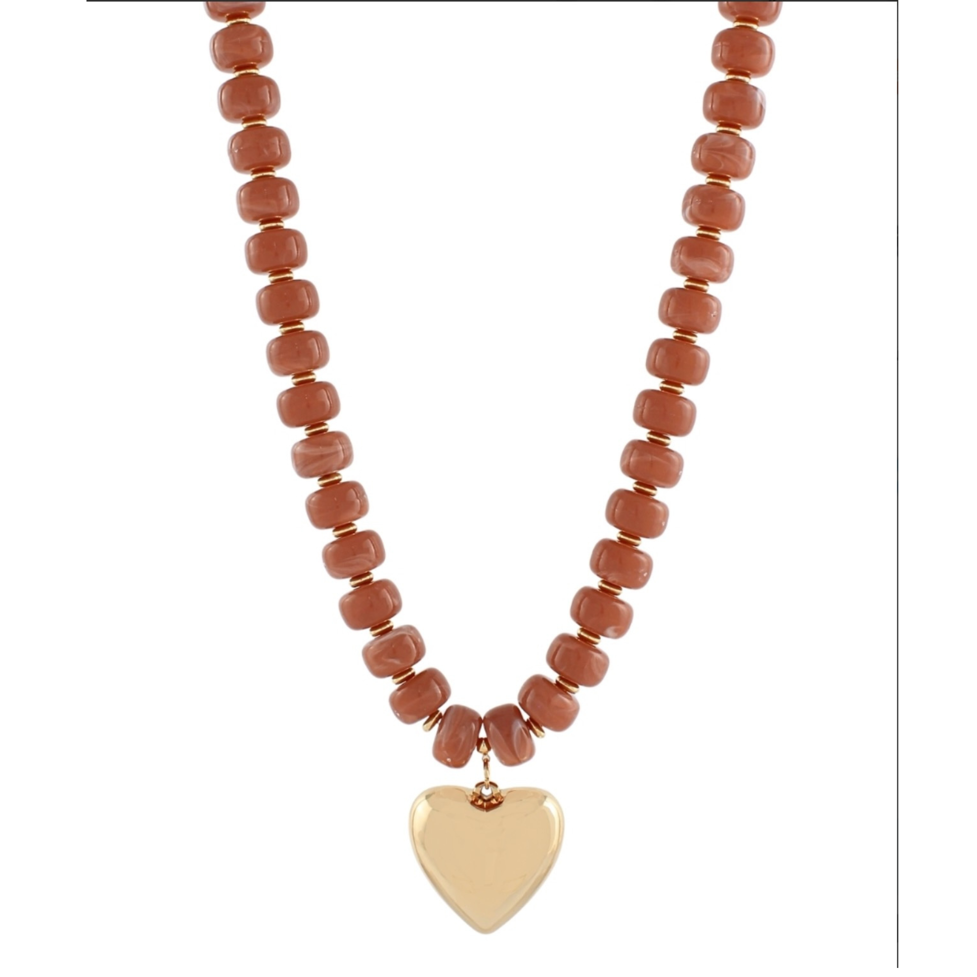 Beaded necklace with heart charm in mauve