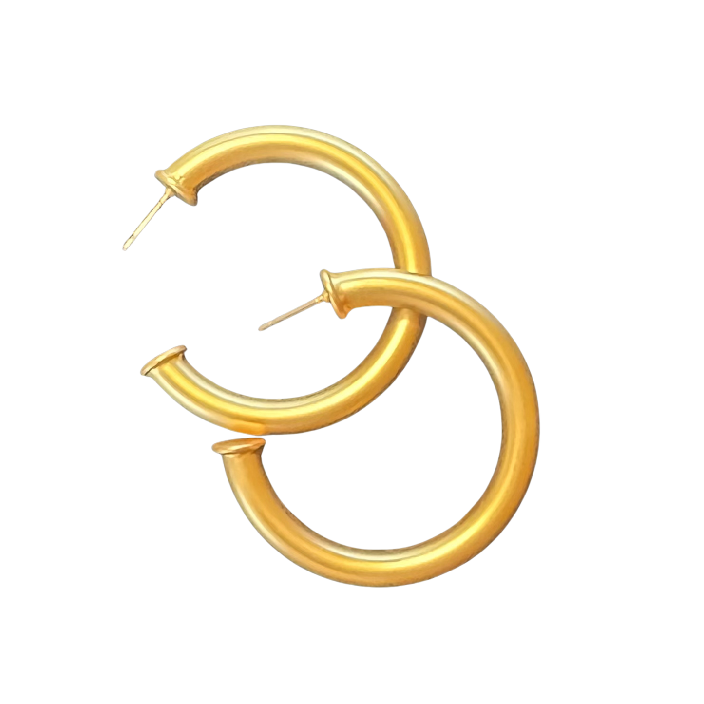 These medium matte gold hoops from Pomina deliver refined sophistication with their understated aesthetic. The matte finish creates a contemporary look that resists fingerprints and maintains its polished appearance longer than traditional shiny finishes. Perfectly proportioned for daily wear, these hoops work seamlessly across multiple piercings or as standalone statement pieces. The gold construction ensures durability while the medium size flatters various face shapes and styling preferences.
