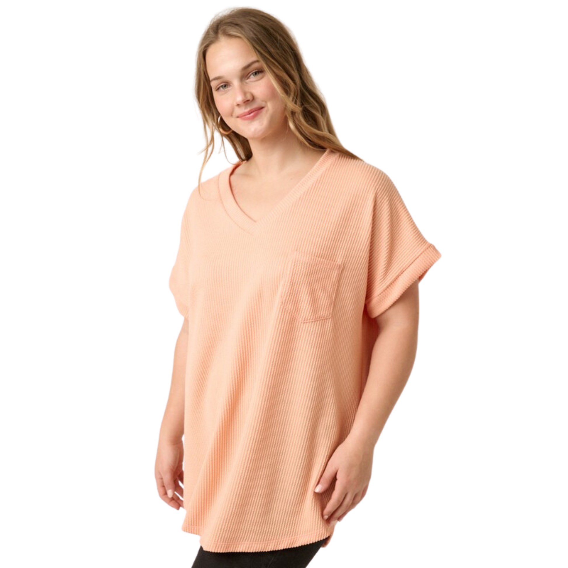 Plus size v-neck dolman top in melon