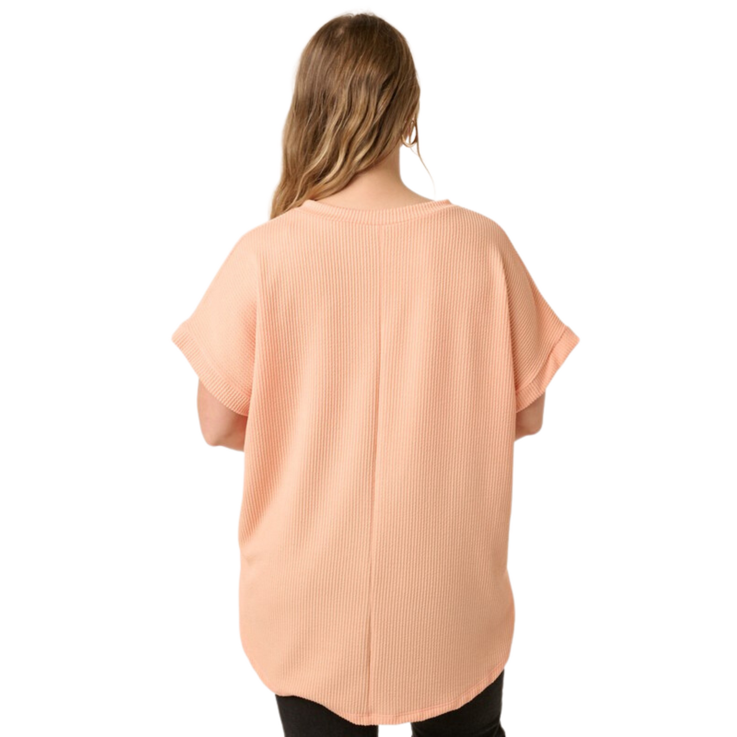 Plus size v-neck dolman top in melon