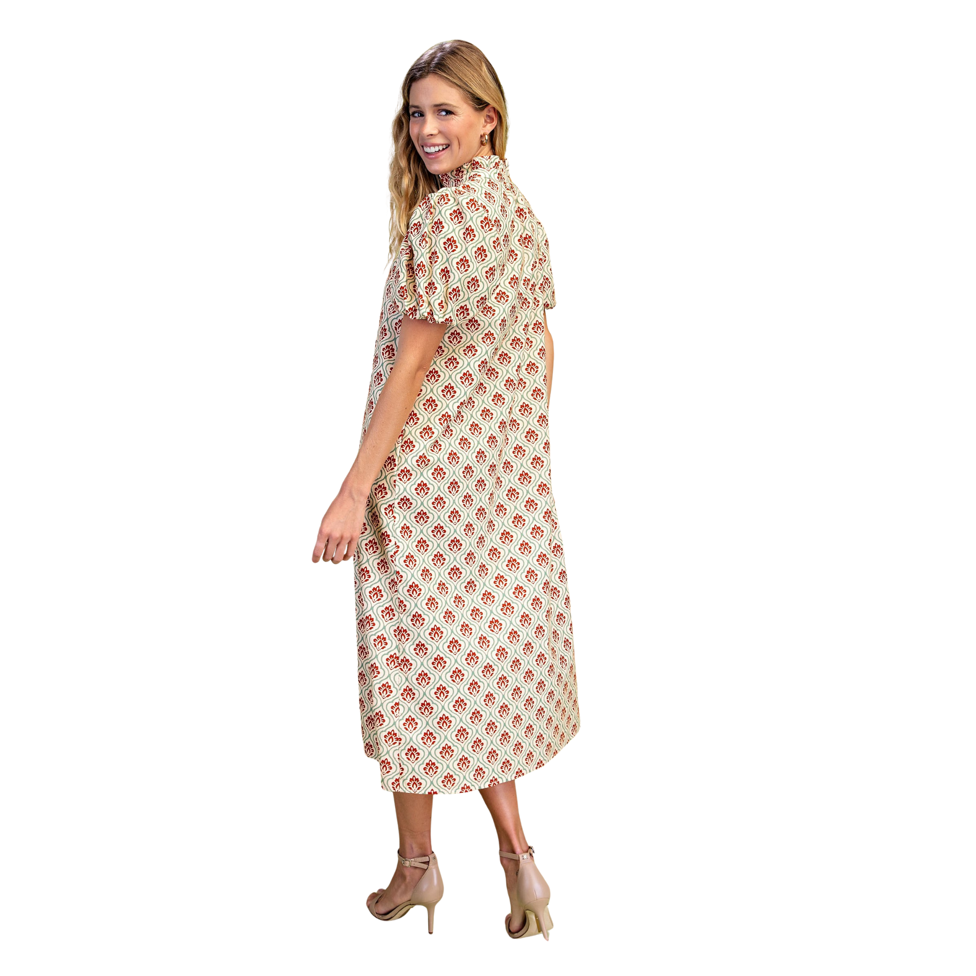 Elevate your wardrobe with this vibrant Printed Button Down Midi Dress by GiGio. Featuring eye-catching green and bright colors, this piece combines classic style with playful details. The ruffled collar adds feminine charm, while the button-down front offers easy styling versatility. Perfect for casual outings or dressed-up occasions, this midi-length dress flatters all figures and transitions seamlessly from day to night.