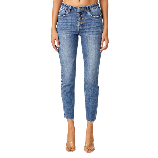 Expertly crafted from quality denim, these Mid Rise Button Fly jeans offer a relaxed fit with a flattering mid rise waist. The medium wash adds a touch of vintage charm while the classic button fly adds a trendy twist. Perfect for any occasion, these skinny jeans are a must-have for any stylish wardrobe.