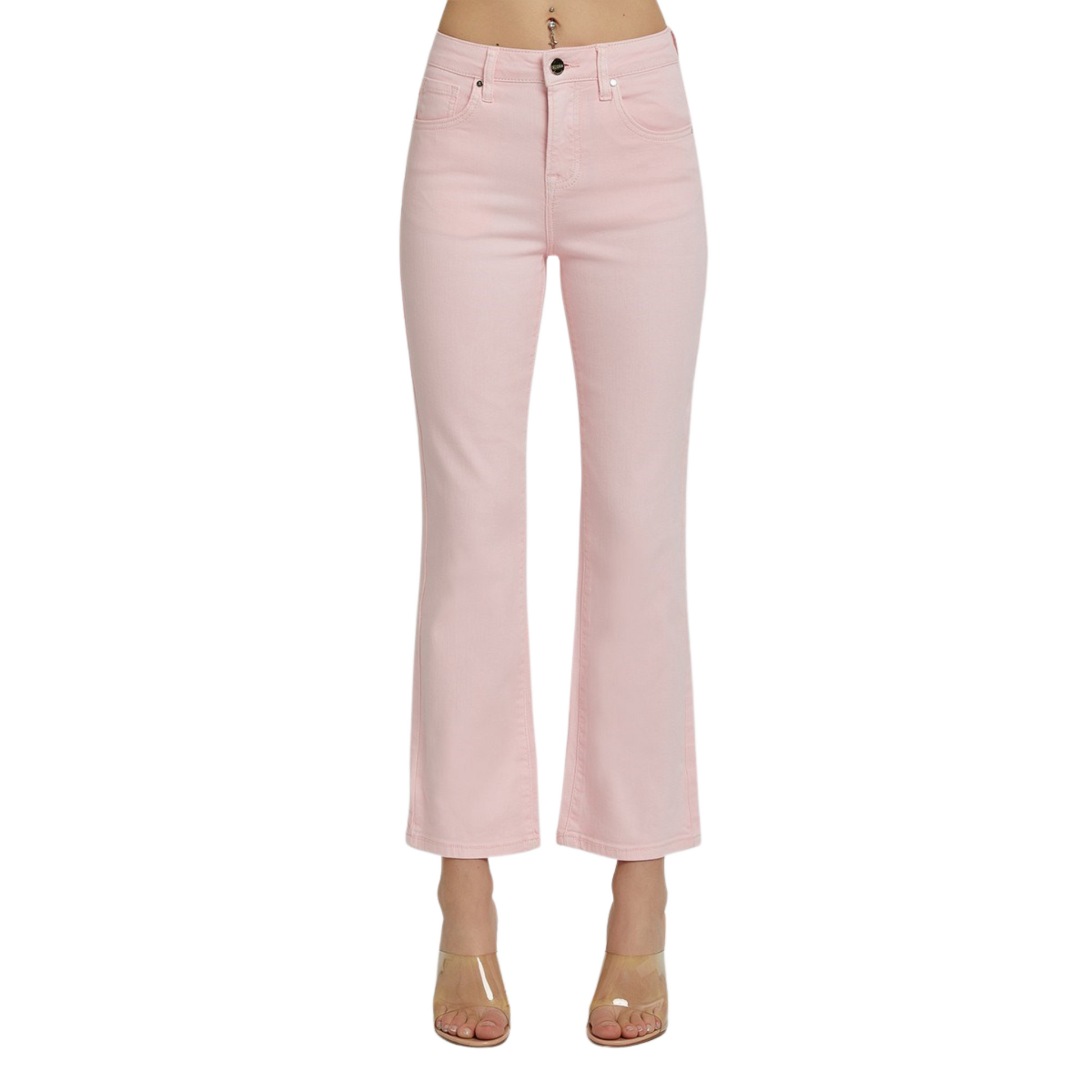 These Mid Rise Straight Jeans in a soft pink color from the Risen brand offer a comfortable mid rise fit and a classic straight leg design. Perfect for everyday wear, these jeans provide a flattering silhouette and stylish versatility.