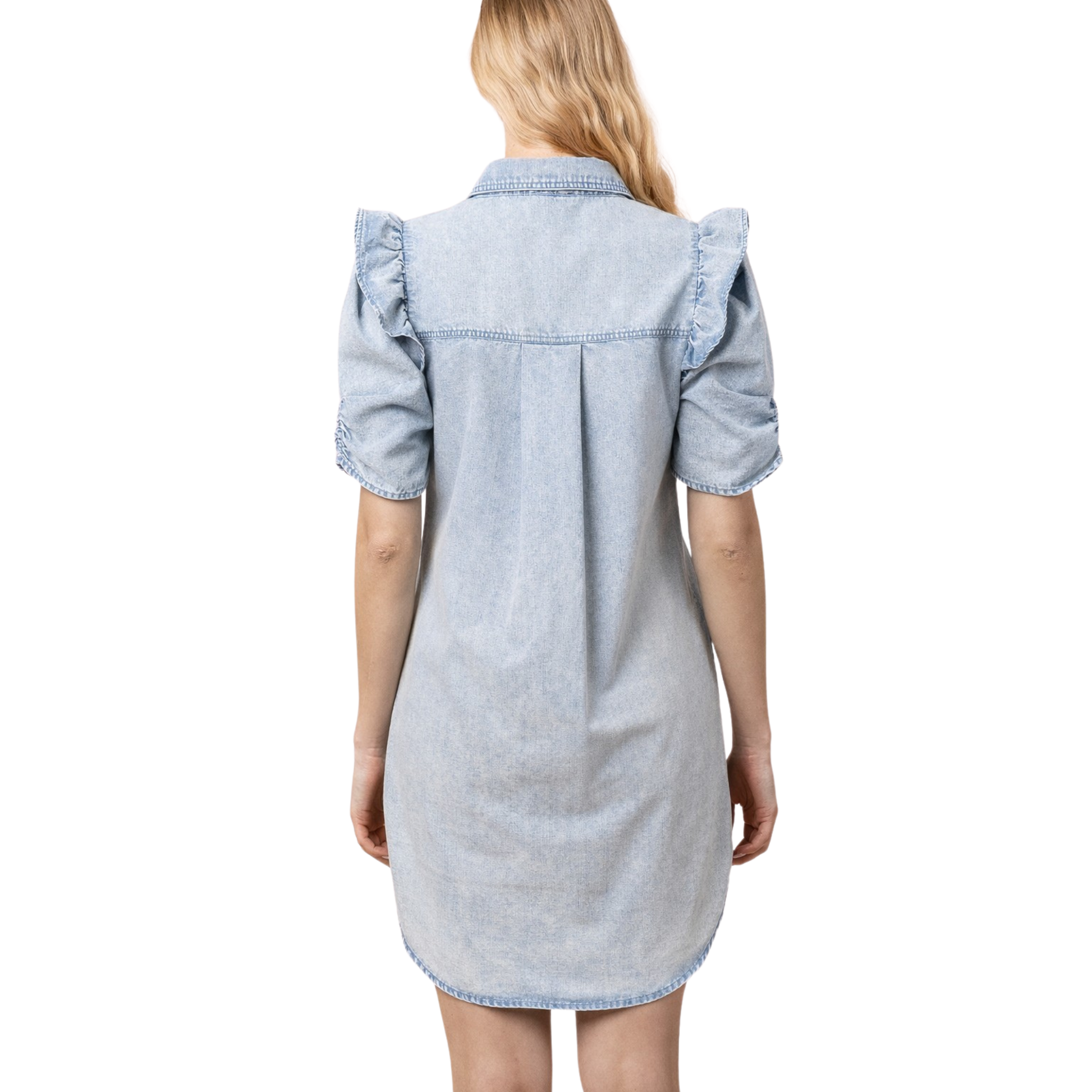 Effortless style meets comfort in this VeryJ mineral washed mini dress. The soft, light wash creates a relaxed, lived-in aesthetic perfect for casual days. Featuring a classic button-down front, this versatile piece transitions seamlessly from day to night. The mini length offers a flirty silhouette while the breathable fabric keeps you cool. Layer it over basics or wear solo for an instantly put-together look.