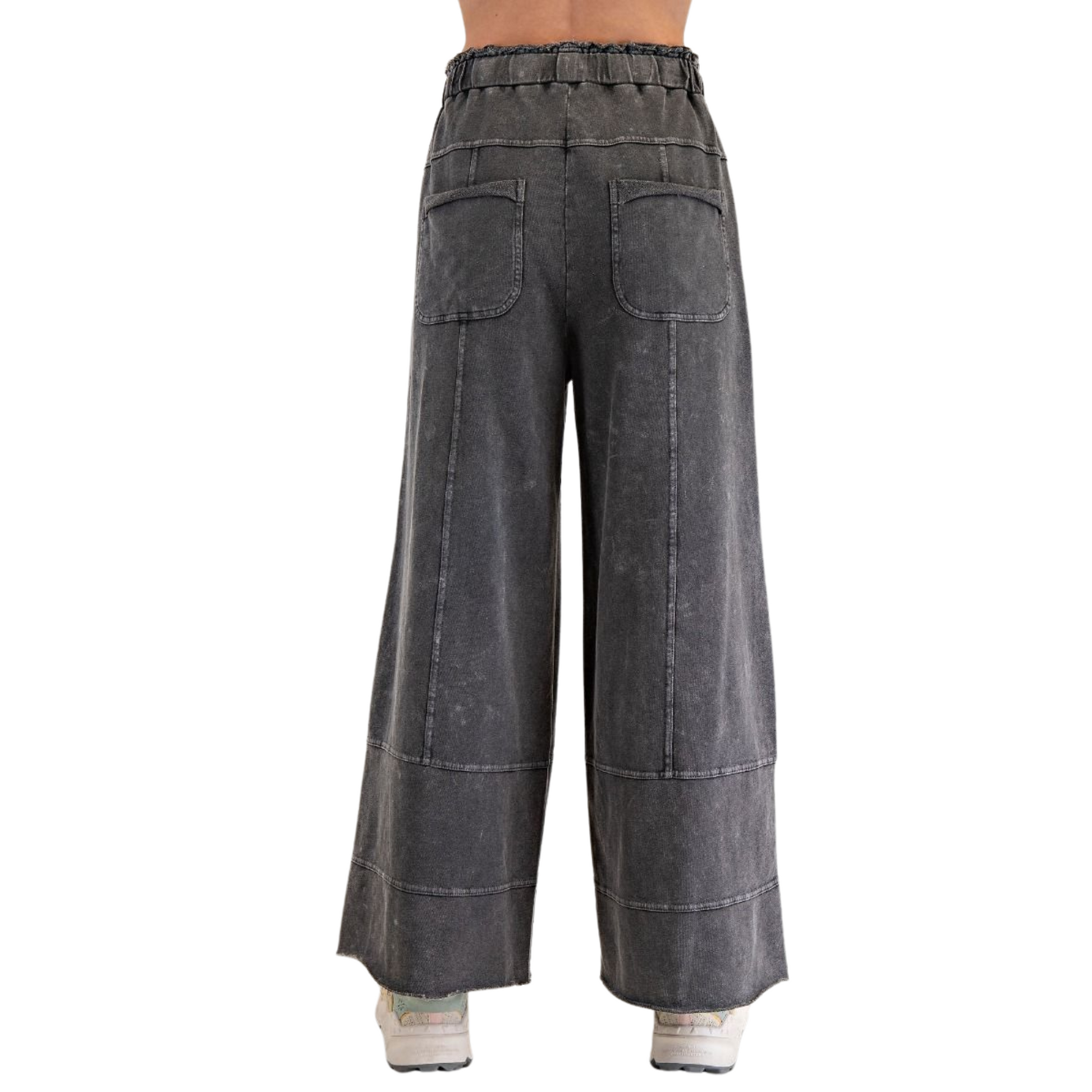 Mineral Washed Terry Knit Pants in black