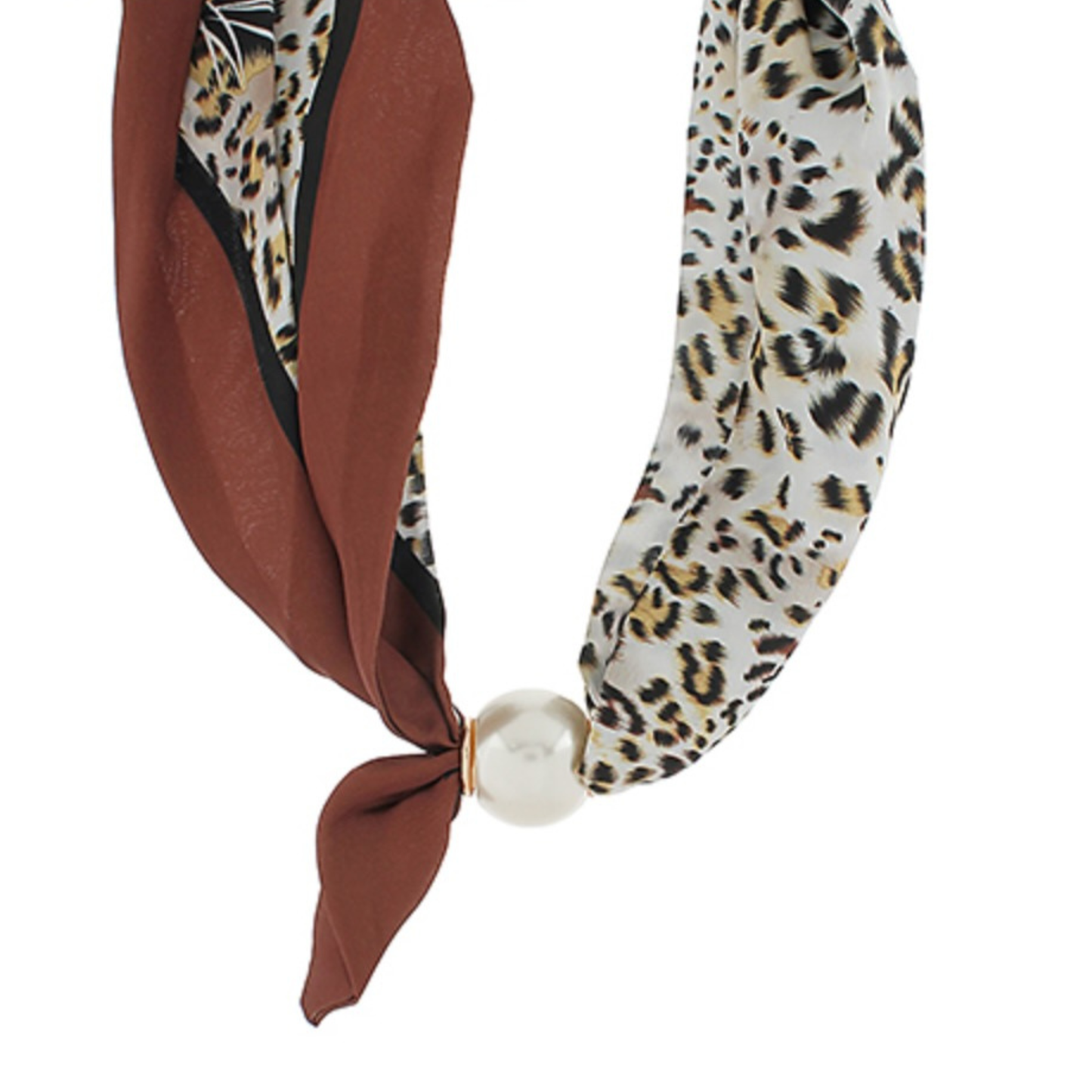 Scarf Necklace with Pearl Accent in mixed media print