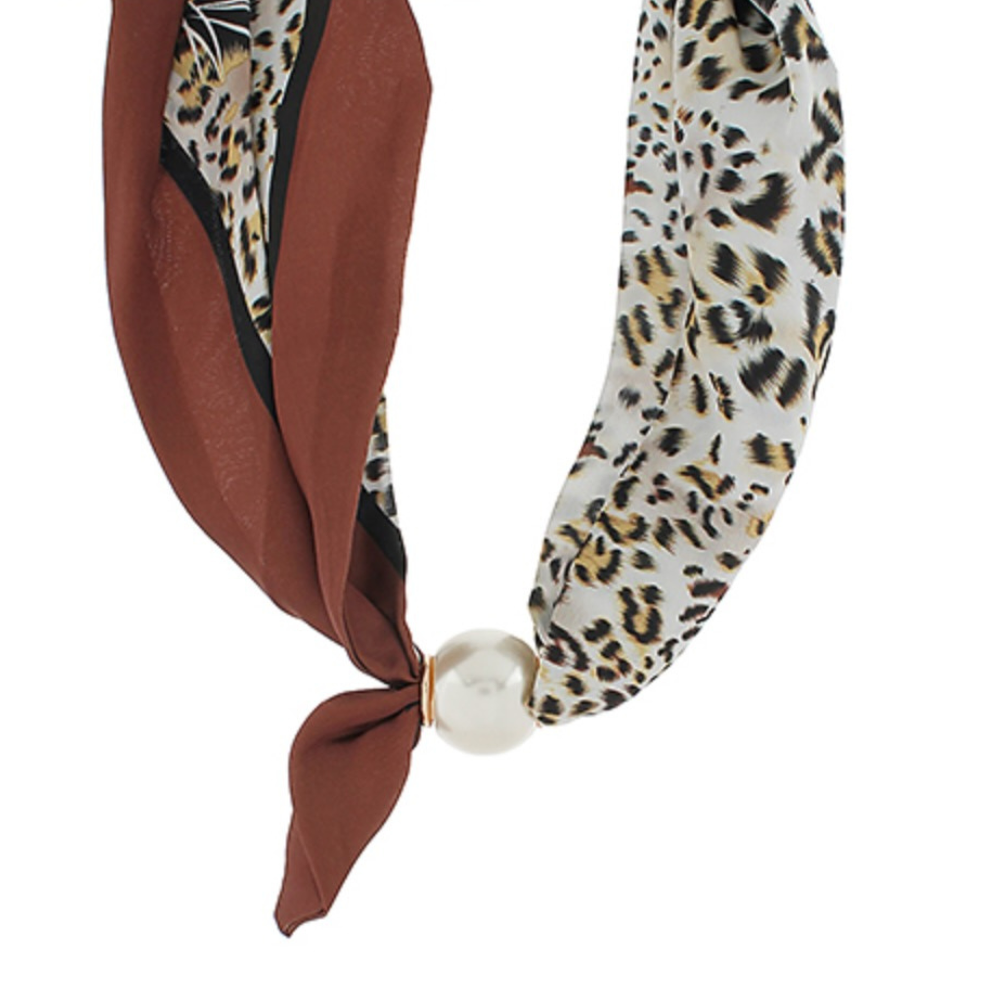 Scarf Necklace with Pearl Accent in mixed media print