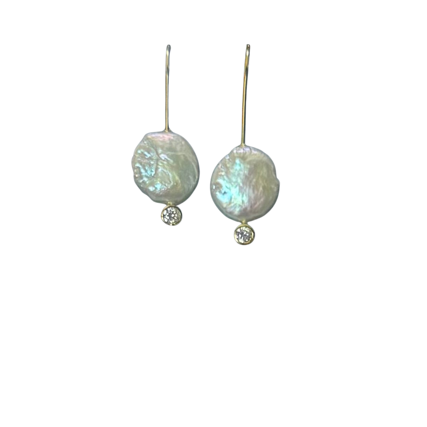 Elegant gold dangle earrings featuring lustrous mother of pearl accents paired with sparkling rhinestone details. These versatile pieces catch the light beautifully, adding a touch of sophistication to any outfit. Perfect for everyday wear or special occasions, the delicate design complements both casual and formal styles. Lightweight and comfortable for all-day wear.