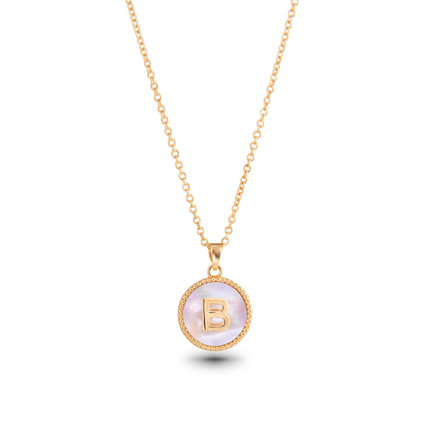 Gold mother of pearl initial necklace (B)