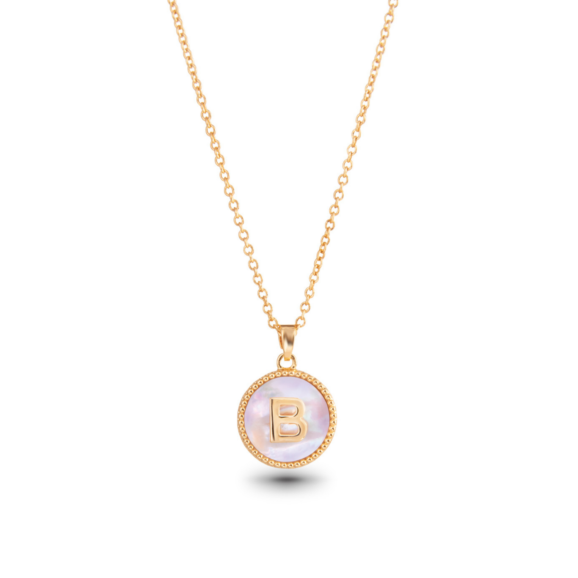 Gold mother of pearl initial necklace (B)