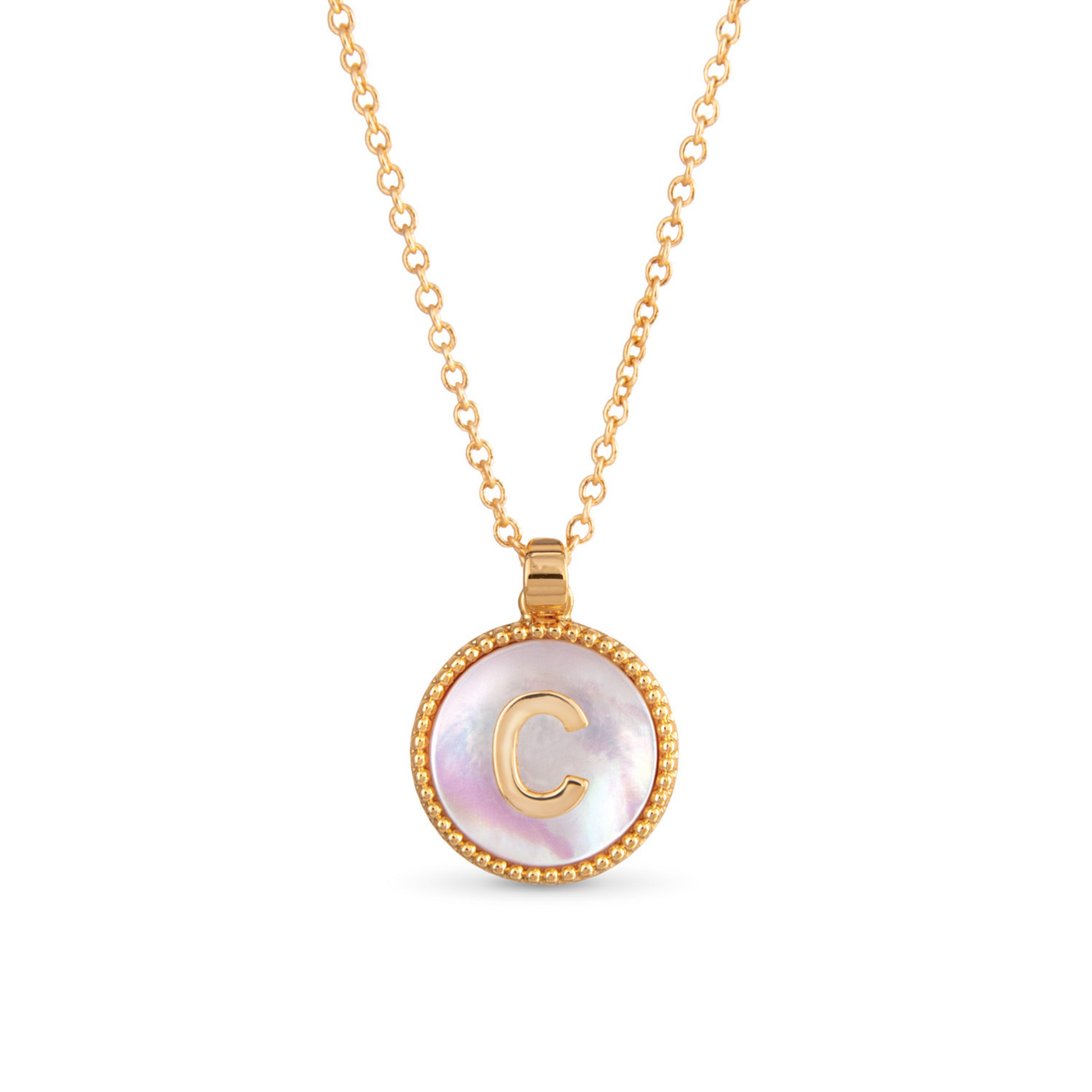 Gold Mother of pearl initial necklace (C)