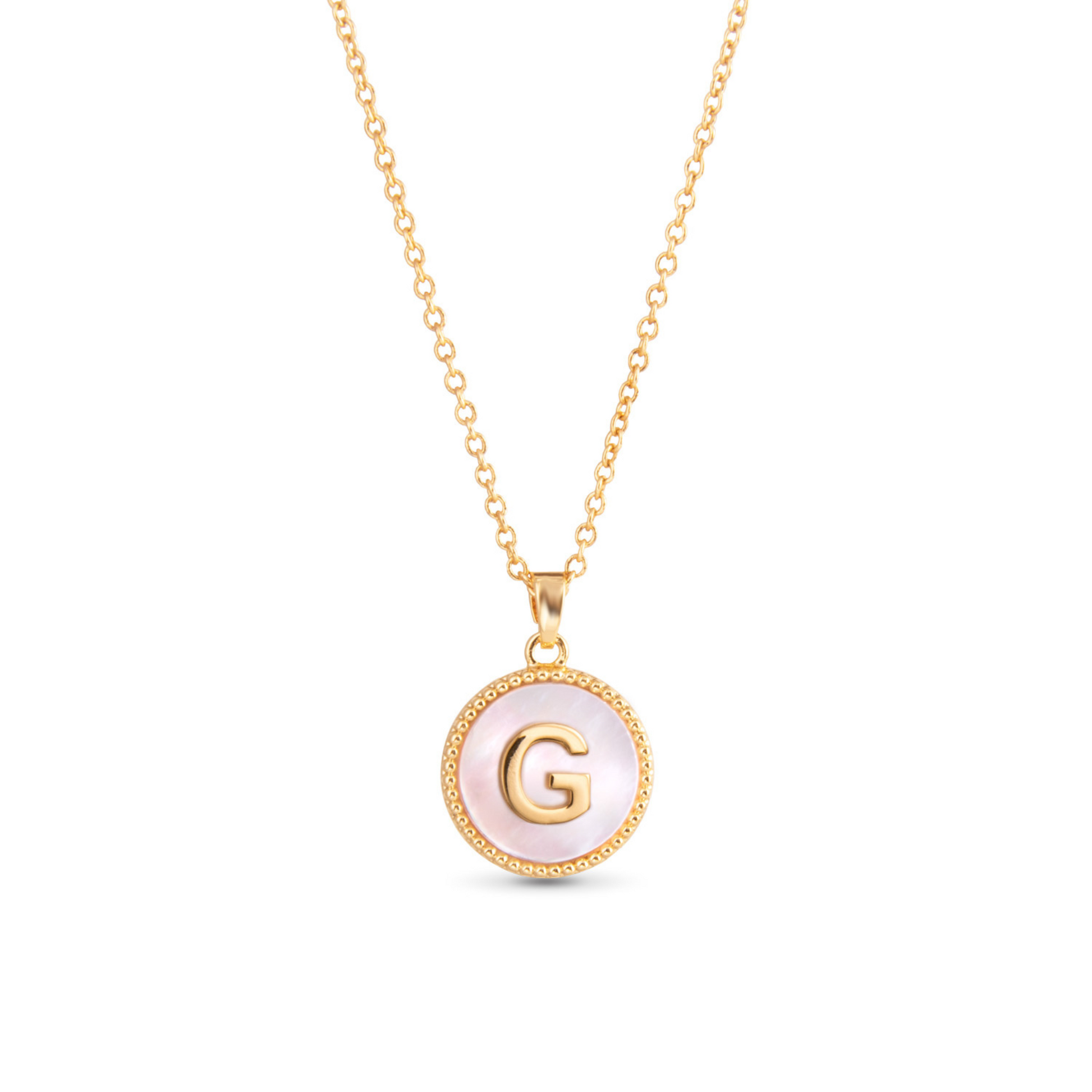 Gold mother of pear initial necklace (G)