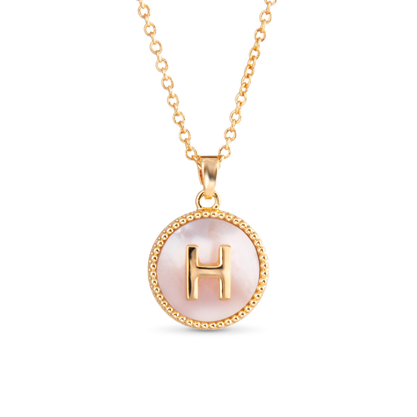 Gold mother of pearl initial necklace (H)