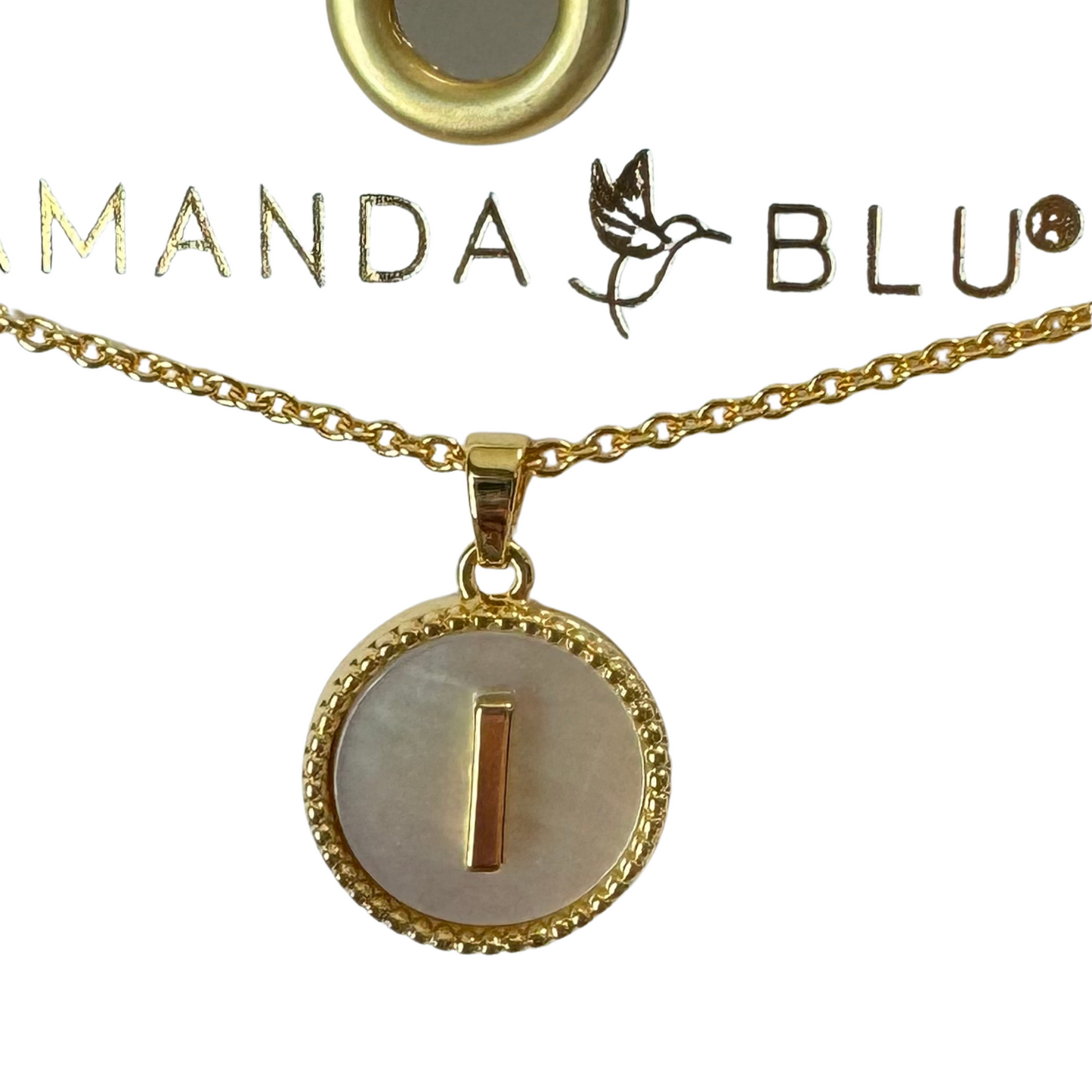 Gold mother of pearl initial necklace (I)