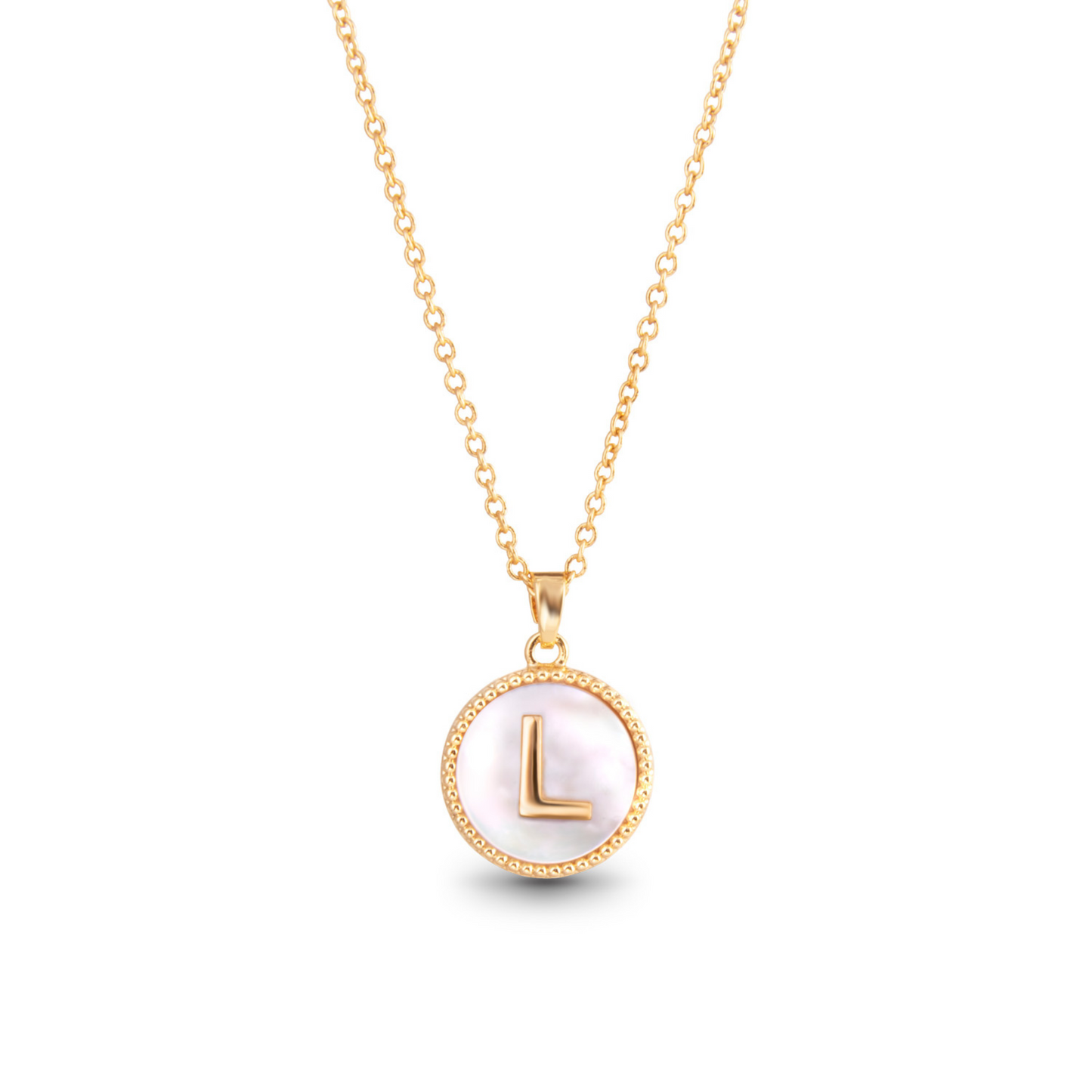 Gold mother of pearl initial necklace (L)