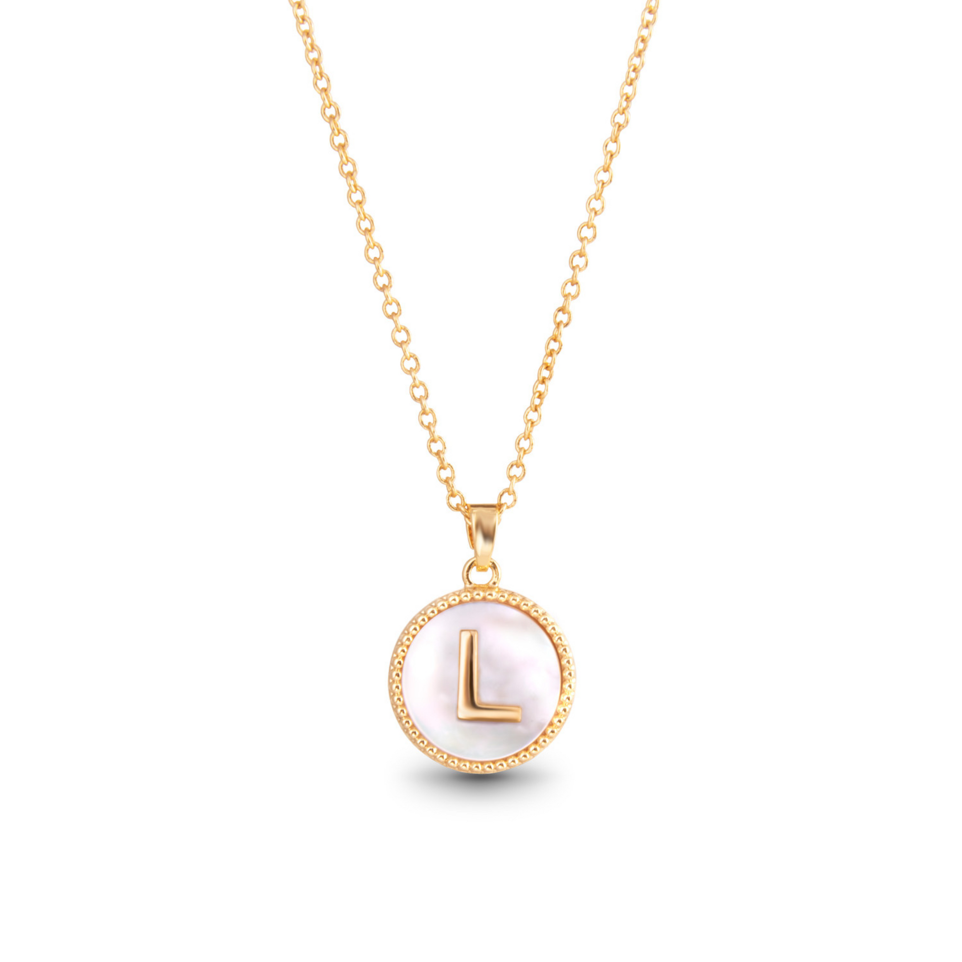 Gold mother of pearl initial necklace (L)