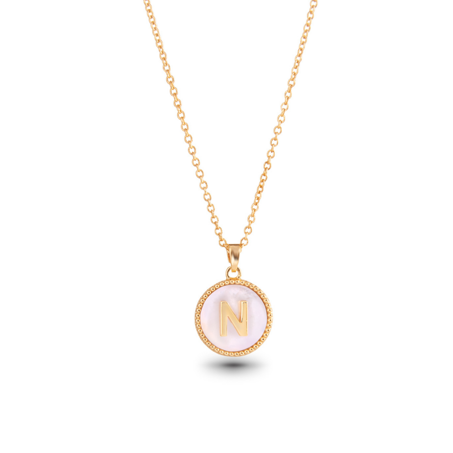 Gold mother of pearl initial necklace (N)