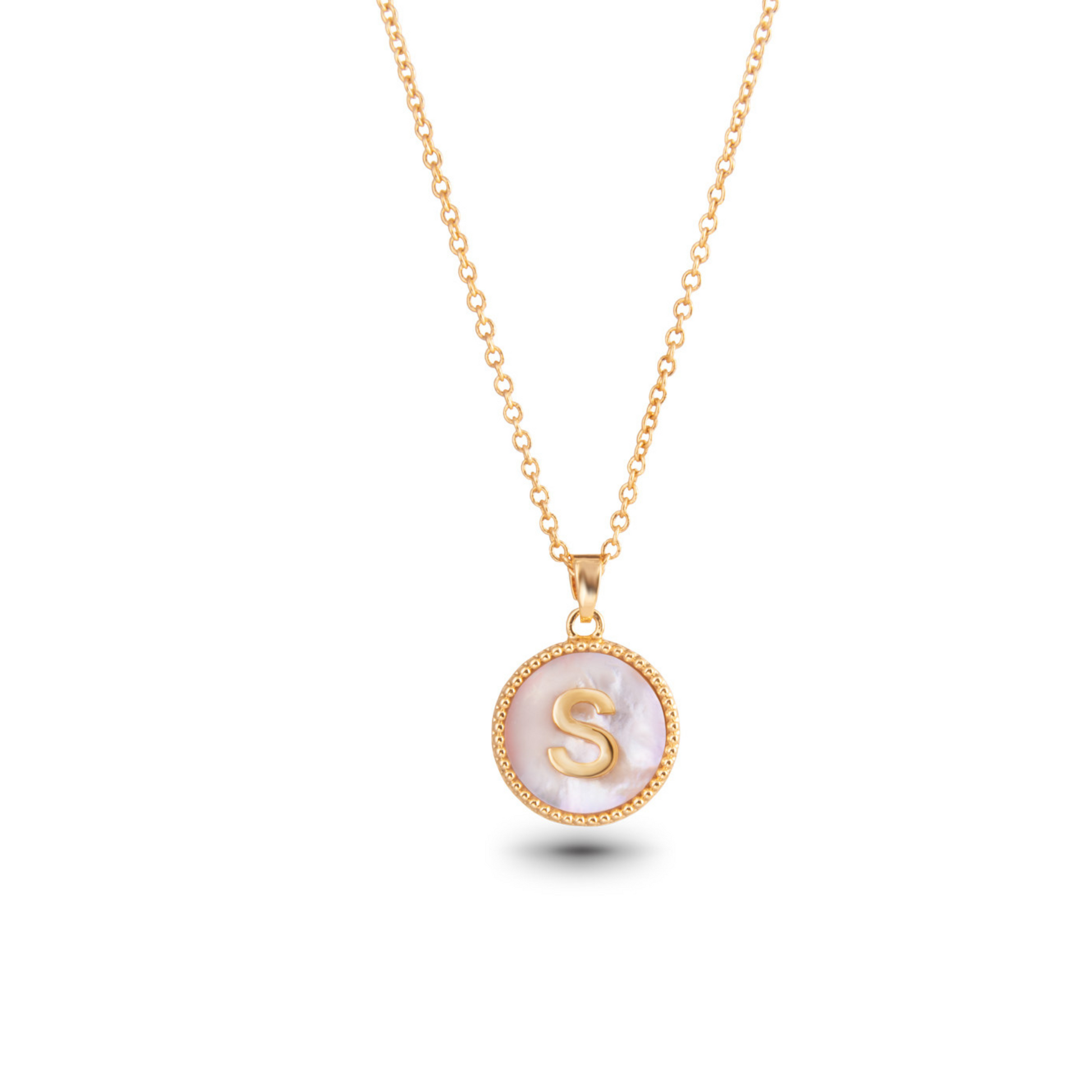 Gold mother of pearl initial necklace (S)