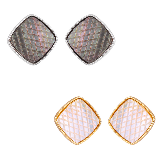 Mother of Pearl Etched Square Studs