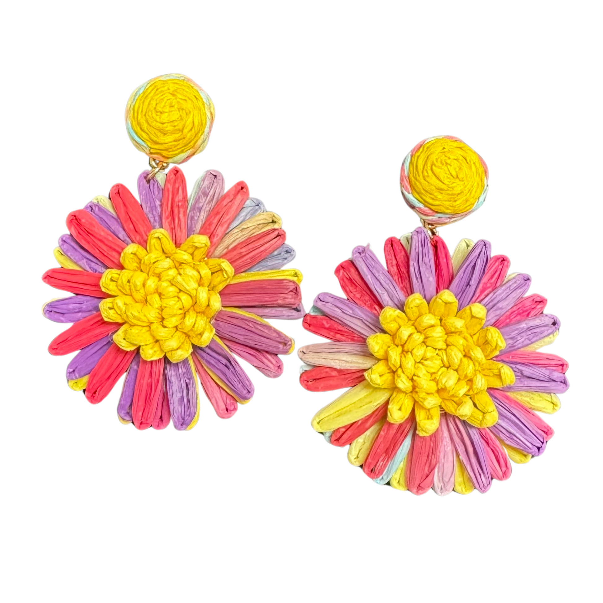 Raffia Flower Earrings in multicolor